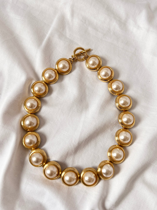 Vintage Chunky Necklace; Pearl Look Necklace