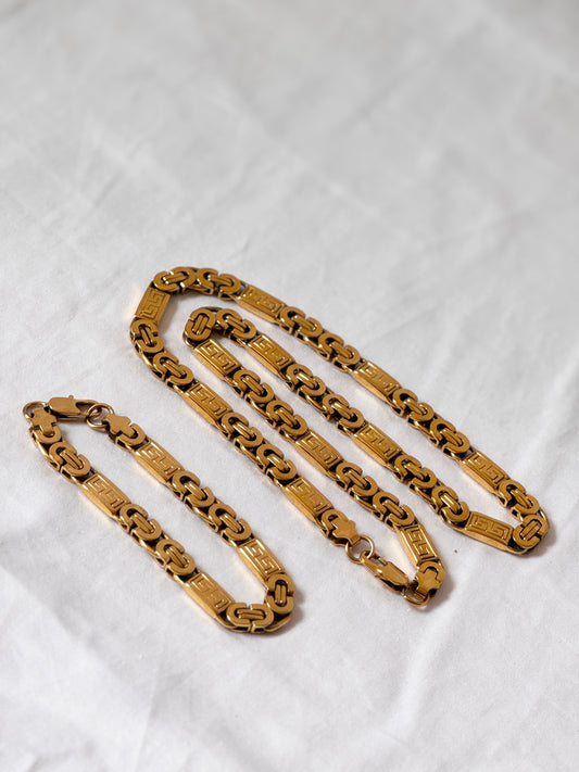 Vintage Egyptian Braided Necklace and Bracelet; 18K Gold Filled Jewellery