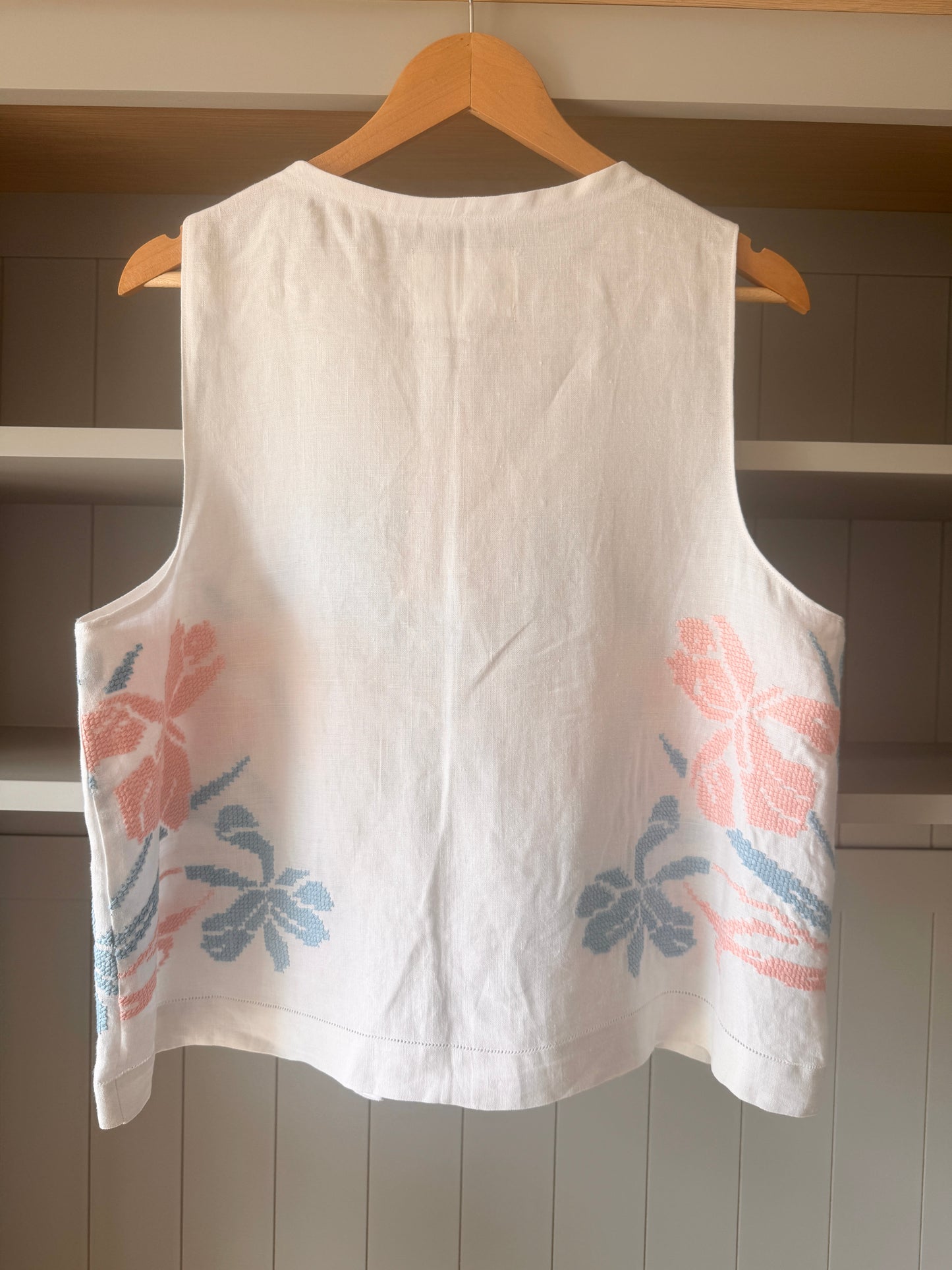Floral Linen Tie Front Top; Reworked White Top