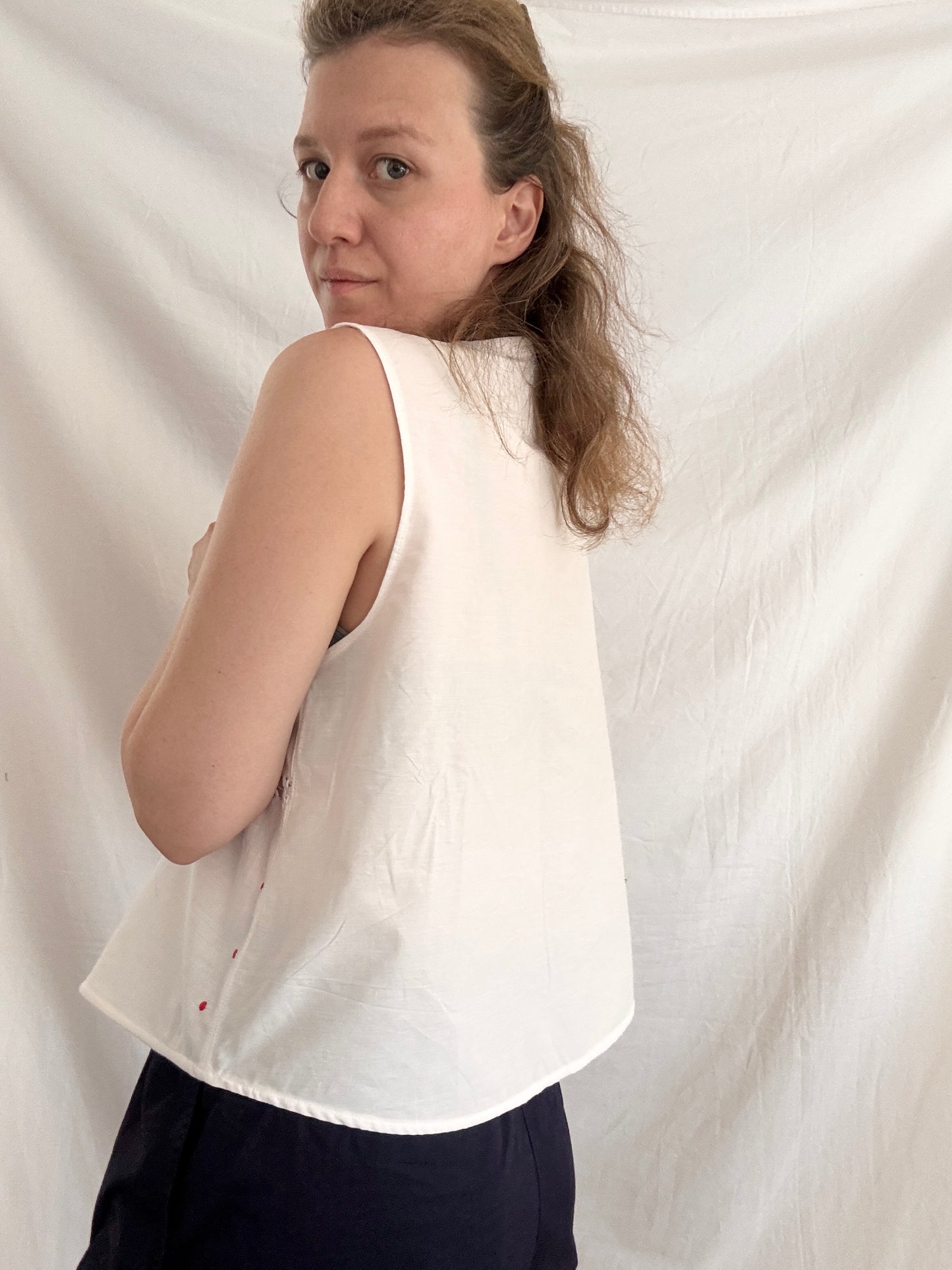 One of a Kind Embroidered Top; Reworked Tie Vest