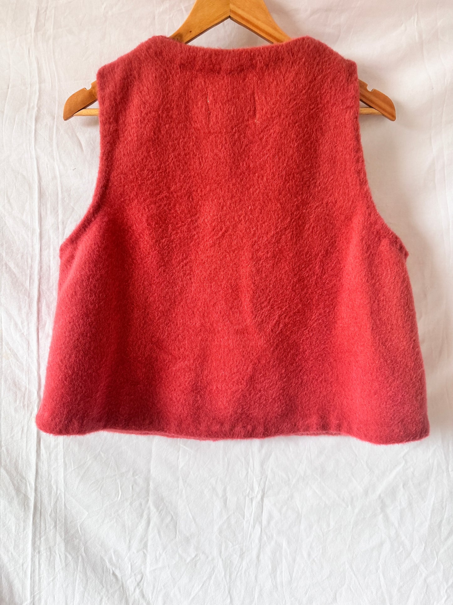 Candy Pink Mohair Vest with Velvet Ribbons