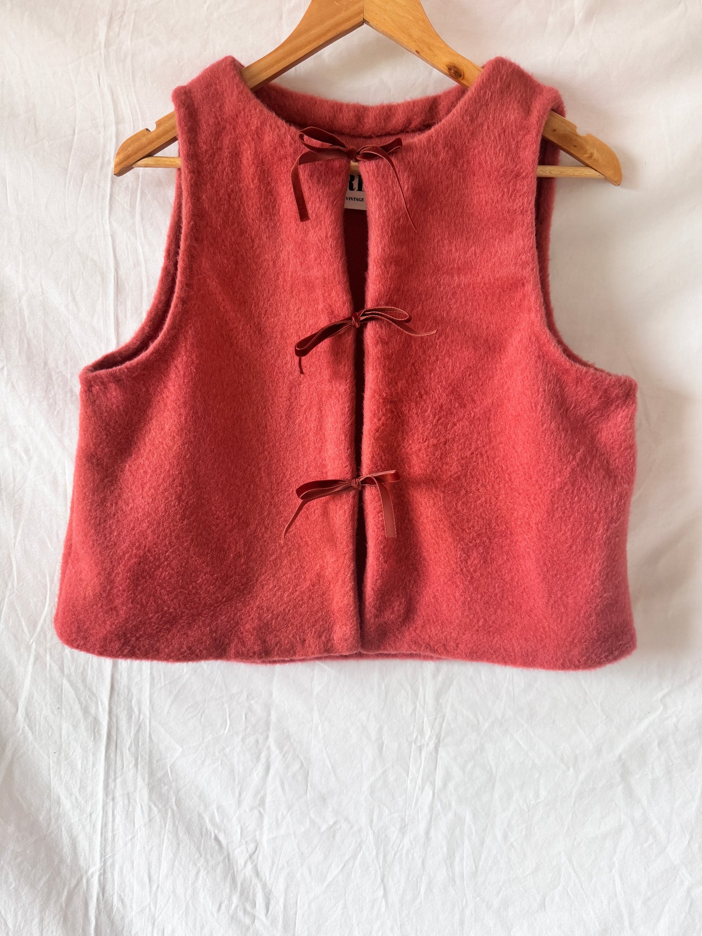 Candy Pink Mohair Vest with Velvet Ribbons
