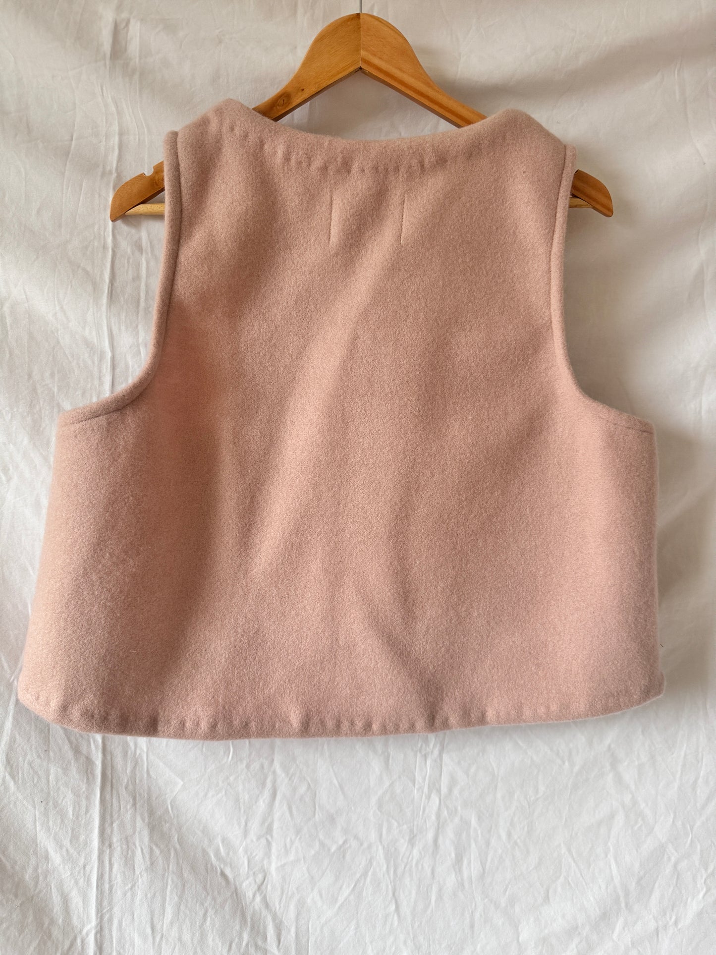 Soft Pink Wool Vest with Velvet Ribbons