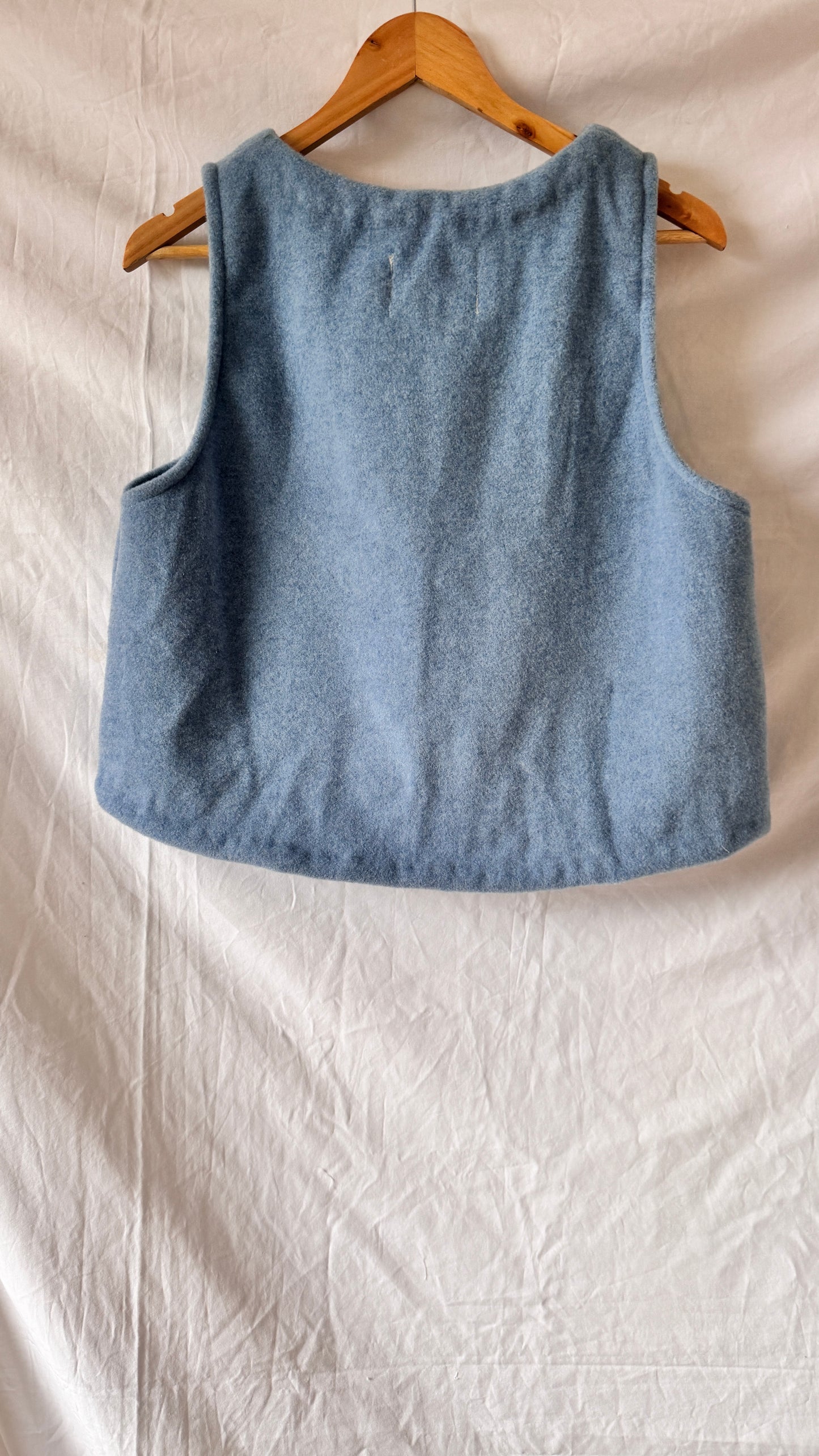 Blue Wool Vest with Velvet Ribbons