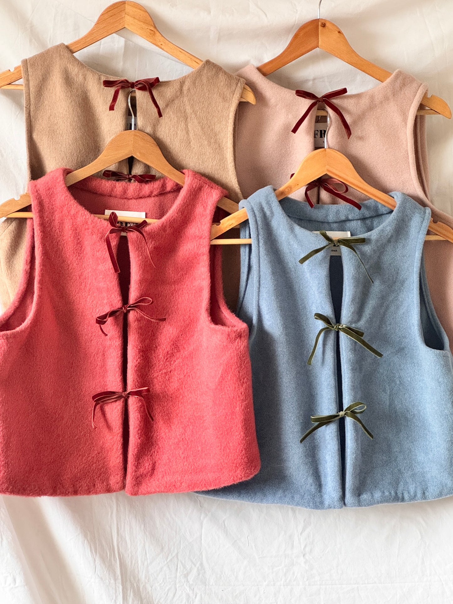 Candy Pink Mohair Vest with Velvet Ribbons