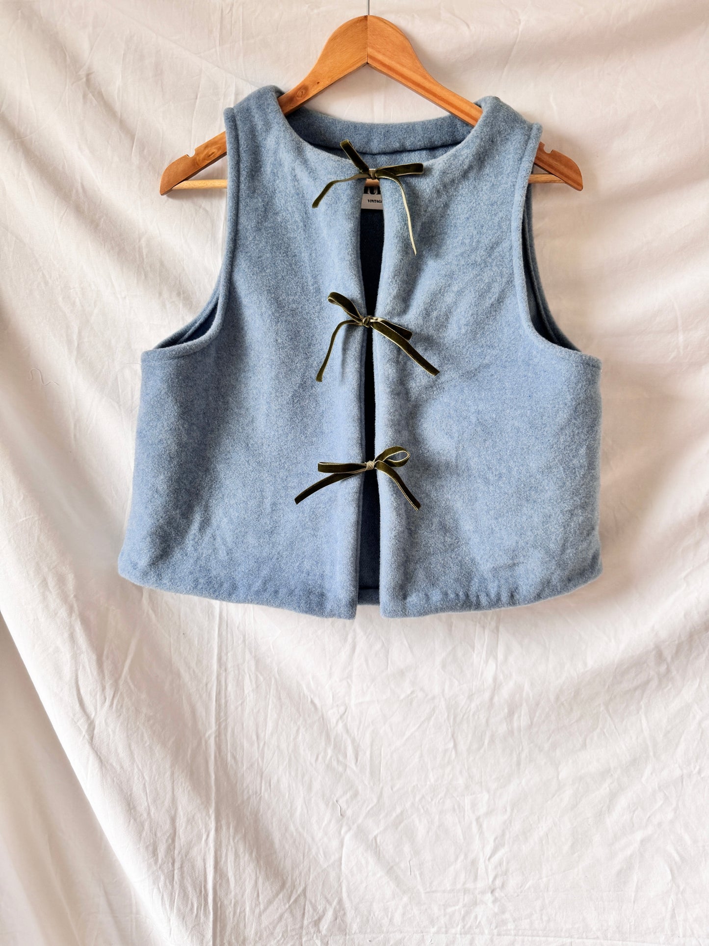 Blue Wool Vest with Velvet Ribbons