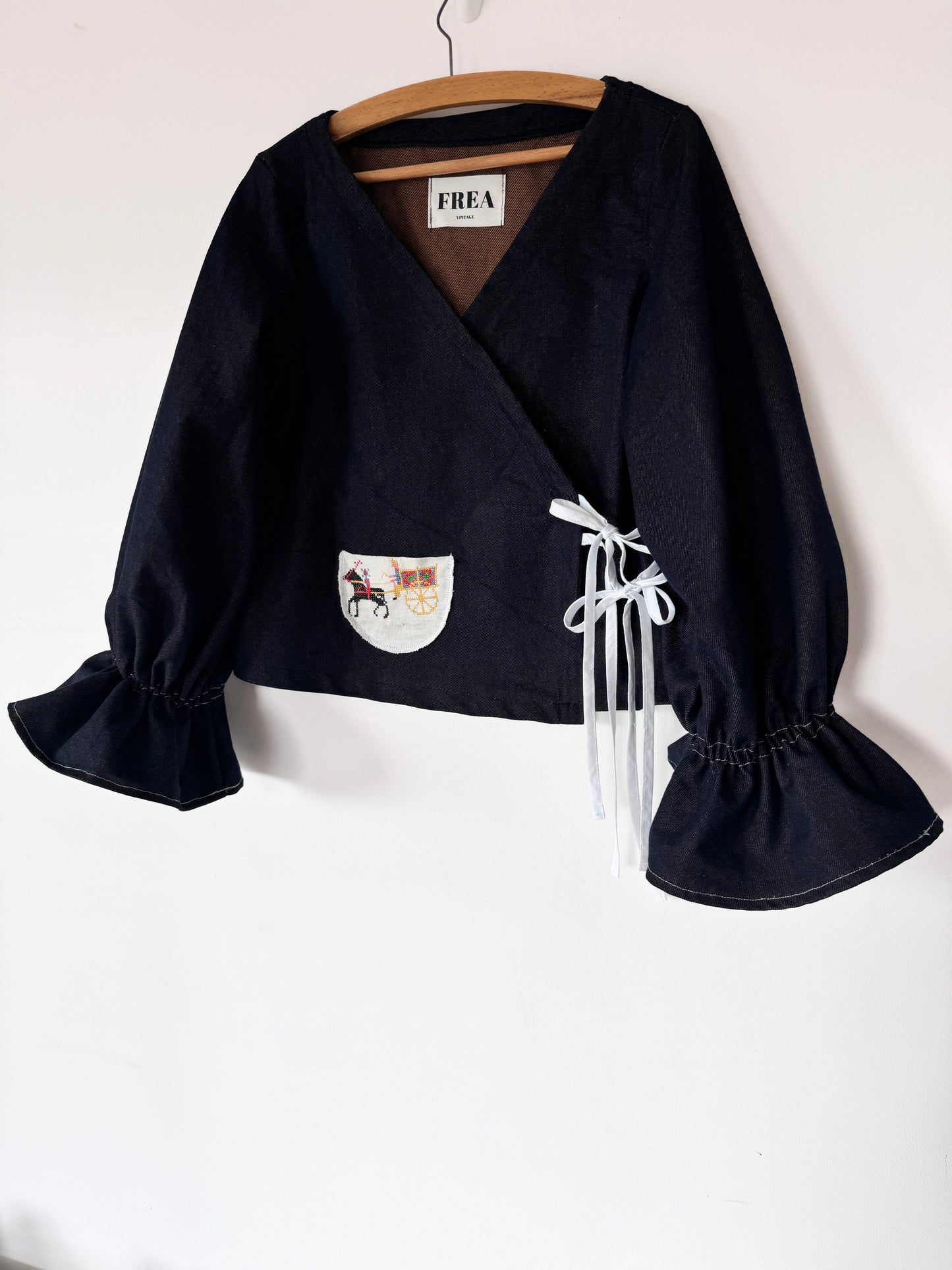 One of A Kind Embroidered Blouse; Rework Tie Front Blouse