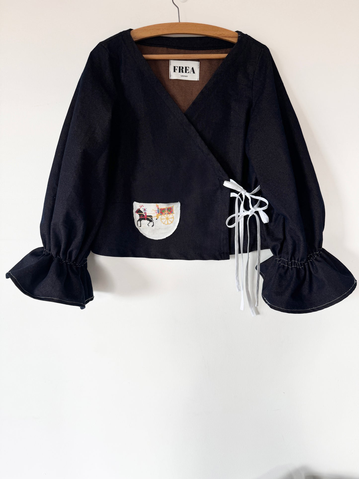 One of A Kind Embroidered Blouse; Rework Tie Front Blouse