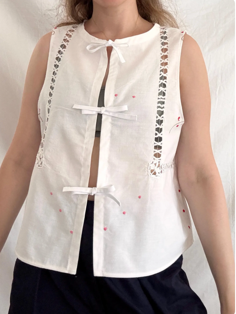 One of a Kind Embroidered Top; Reworked Tie Vest