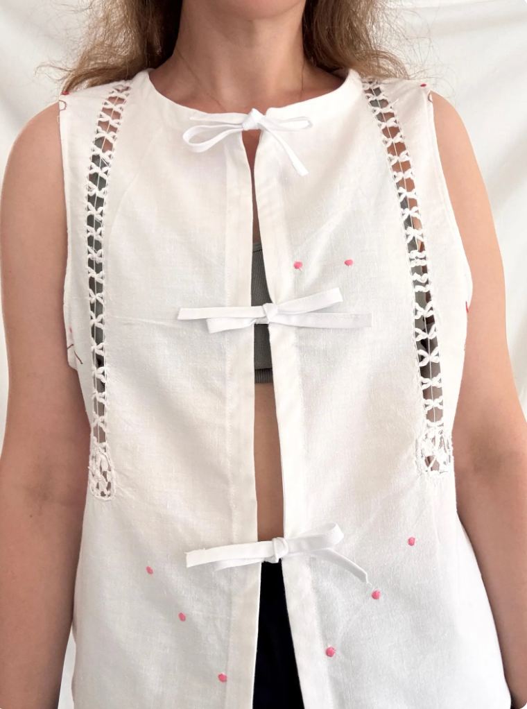 One of a Kind Embroidered Top; Reworked Tie Vest