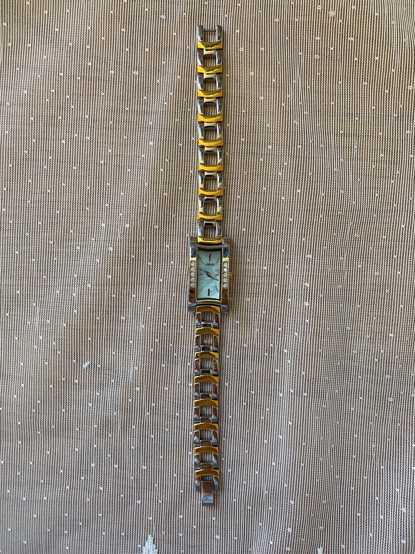 Rectangular Stone Watch; Vintage Gold Silver Tone Watch