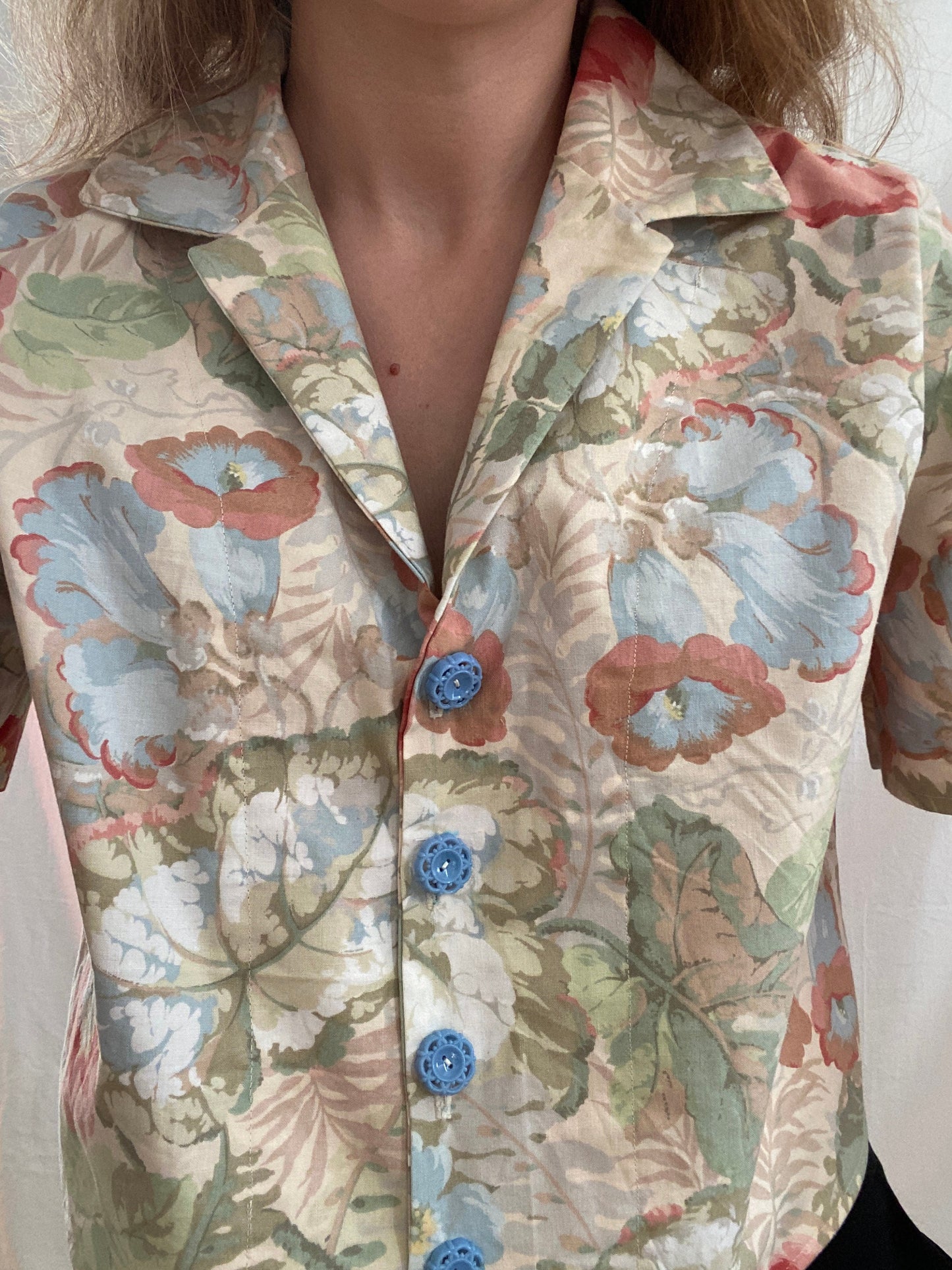 Reworked Floral Blouse; Upcyled Romantic Blouse