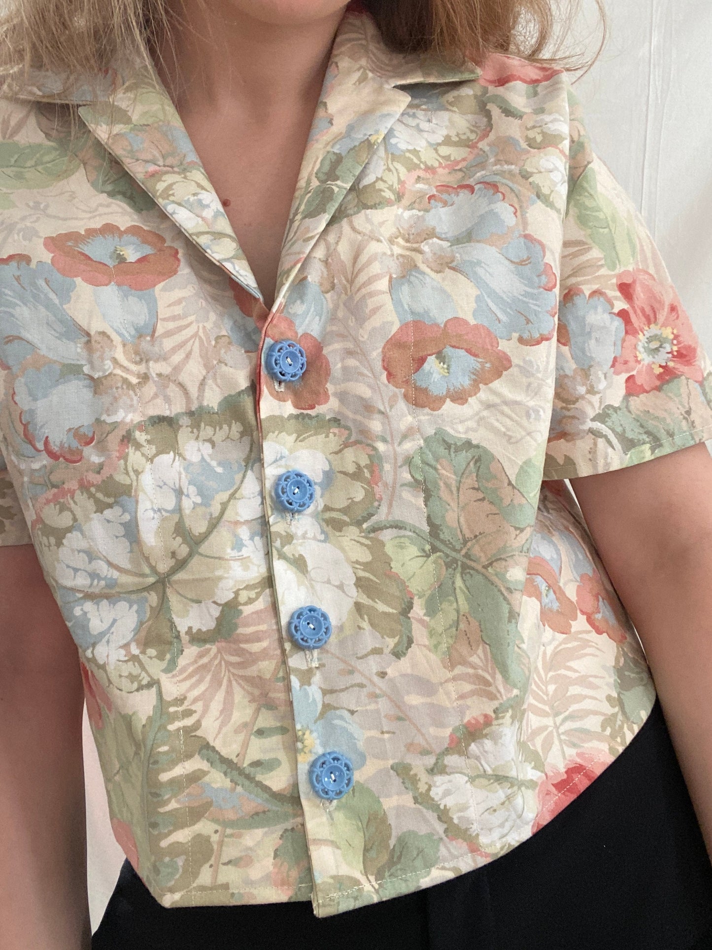 Reworked Floral Blouse; Upcyled Romantic Blouse