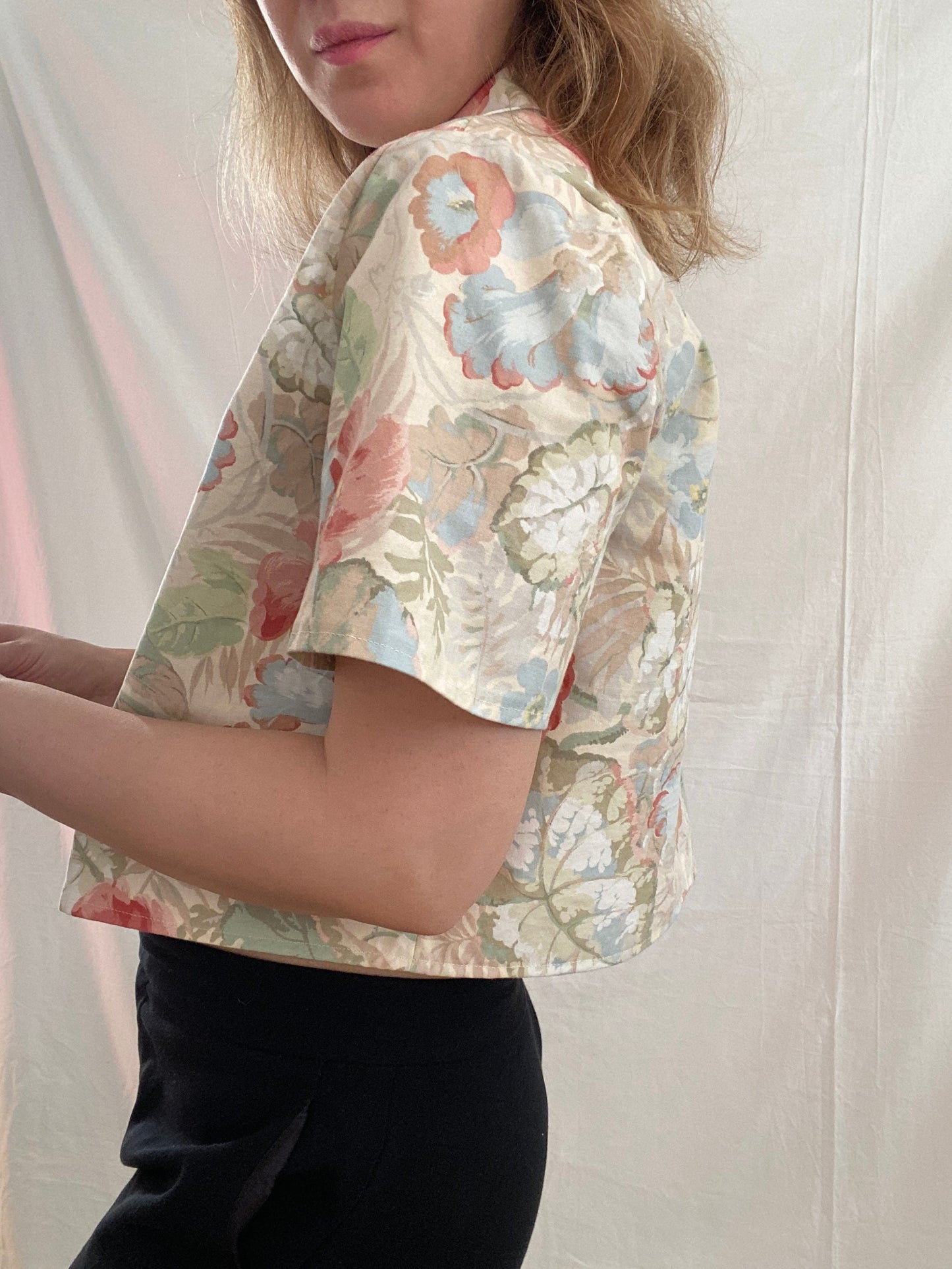 Reworked Floral Blouse; Upcyled Romantic Blouse