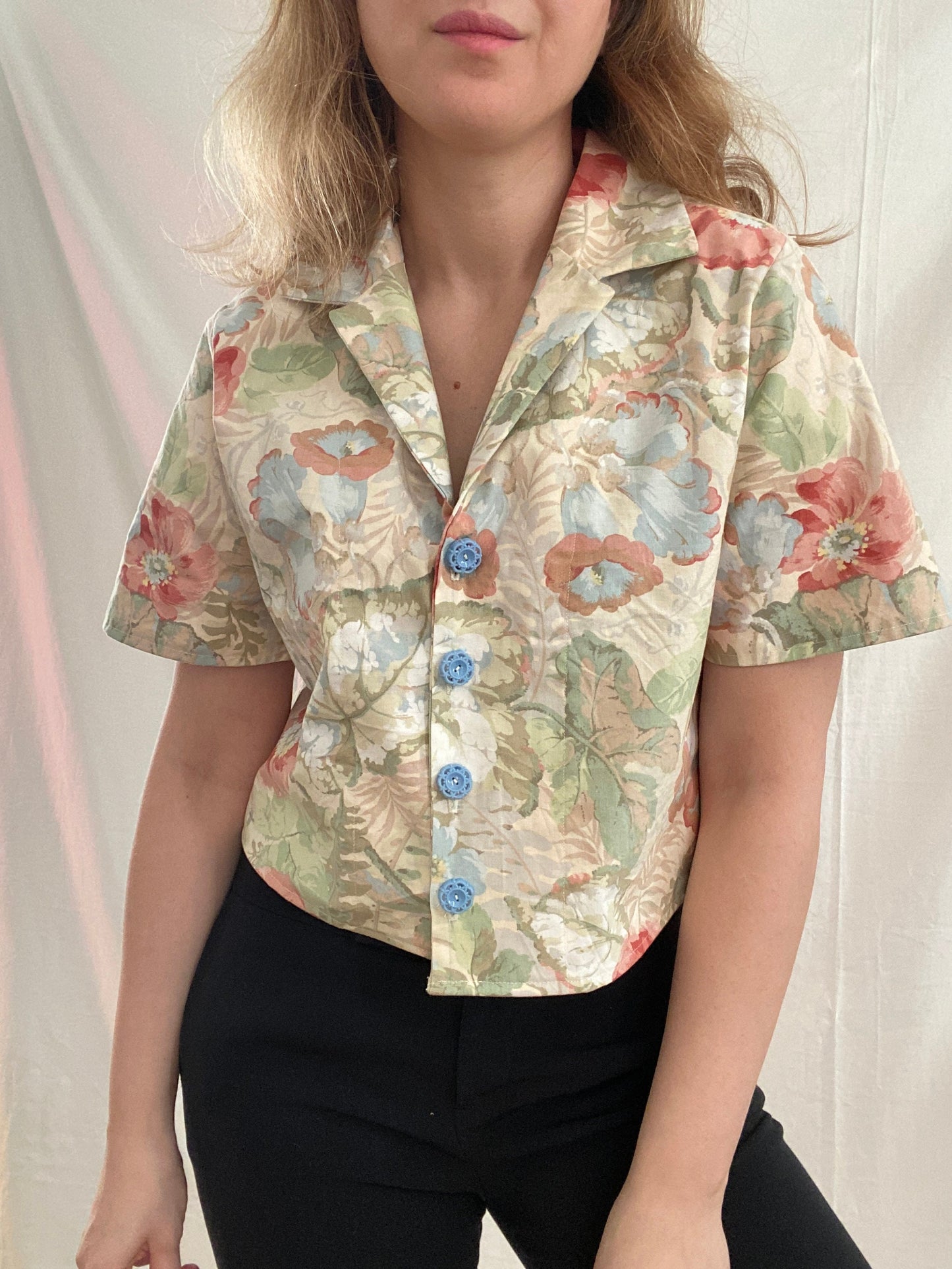 Reworked Floral Blouse; Upcyled Romantic Blouse