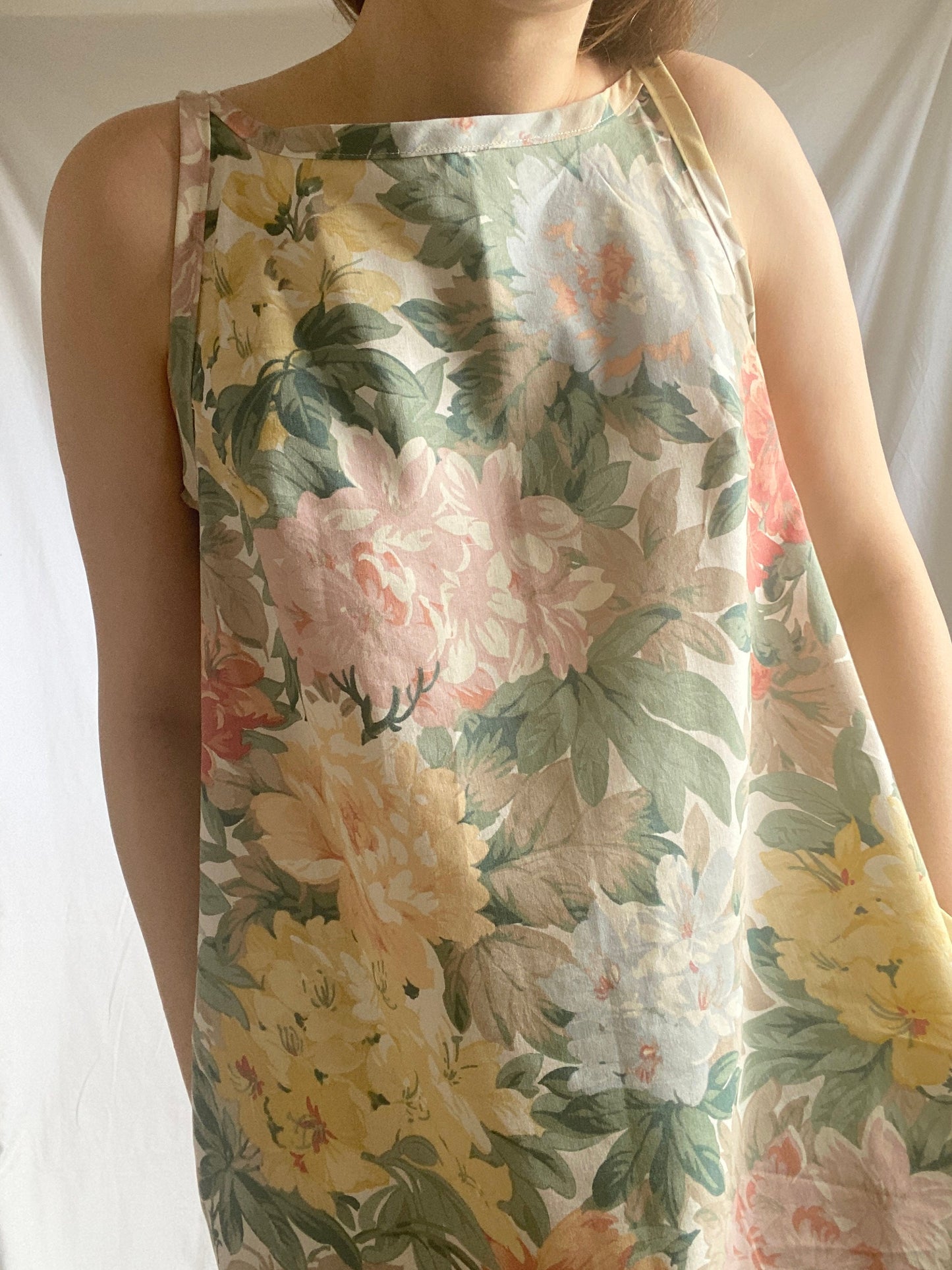 Reworked Floral Ruffle Dress; Upcyled Embroidered Summer Dress