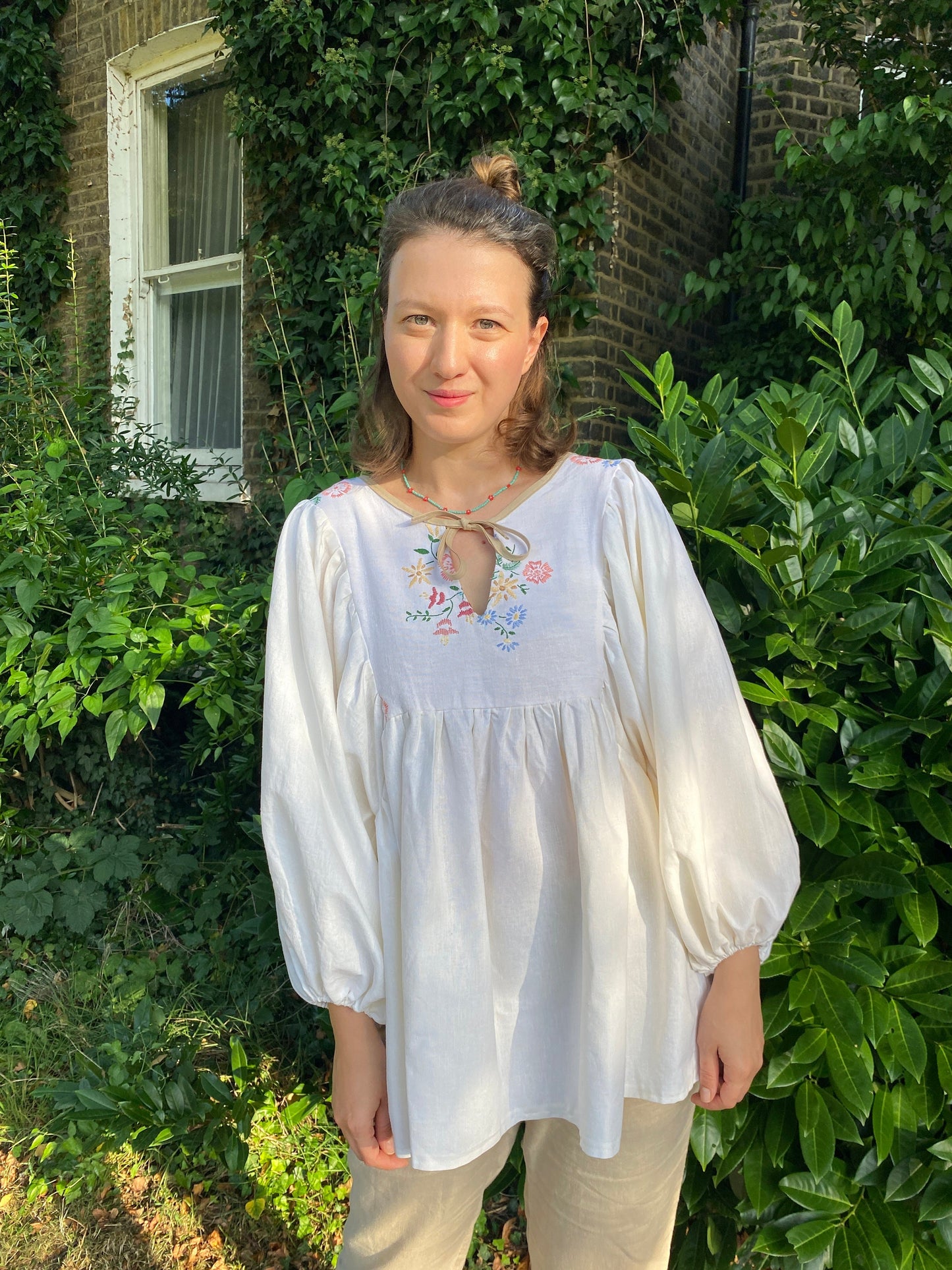 Reworked Embroidered Blouse; Upcycled Tablecloth Tunic