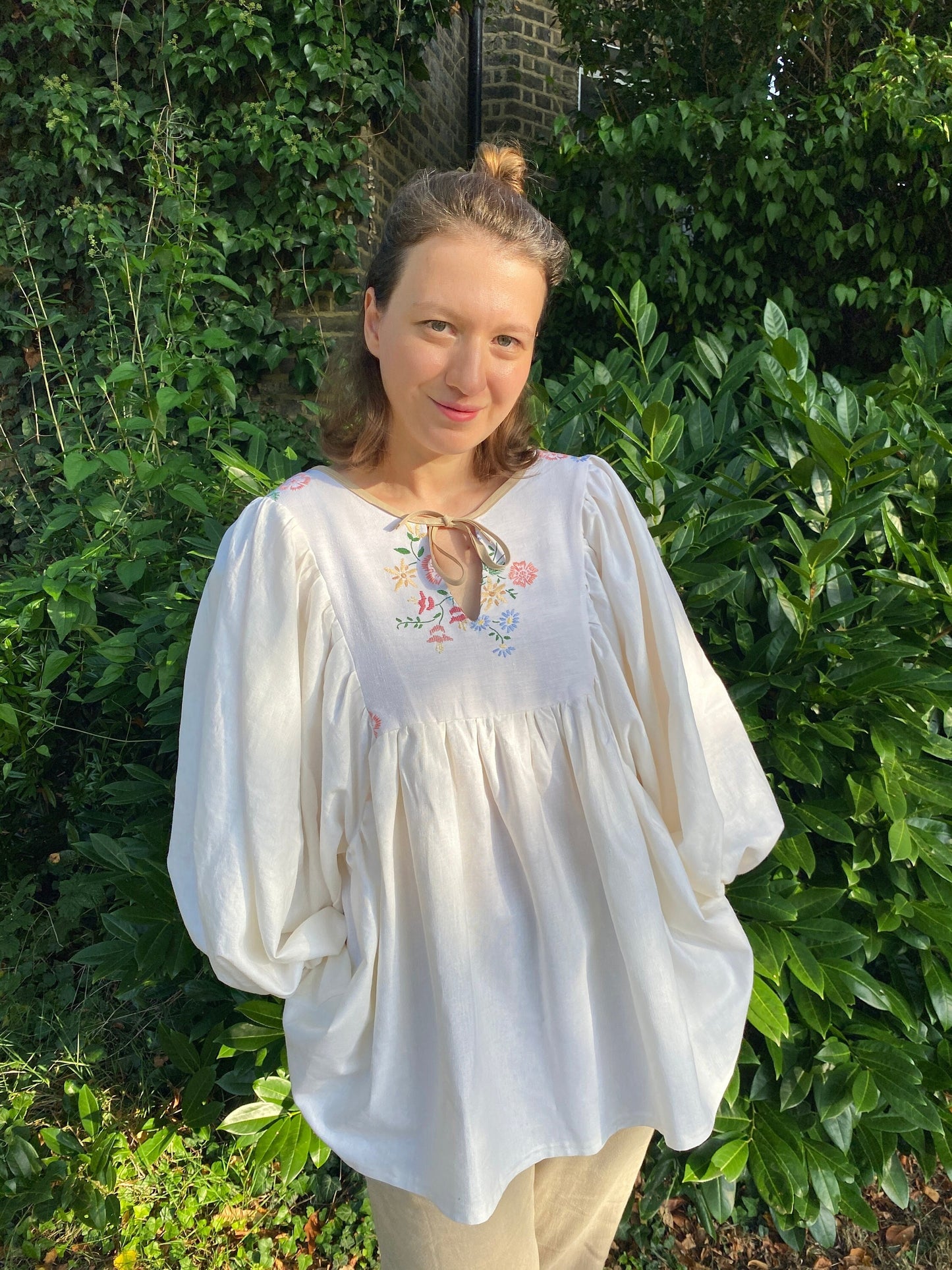 Reworked Embroidered Blouse; Upcycled Tablecloth Tunic
