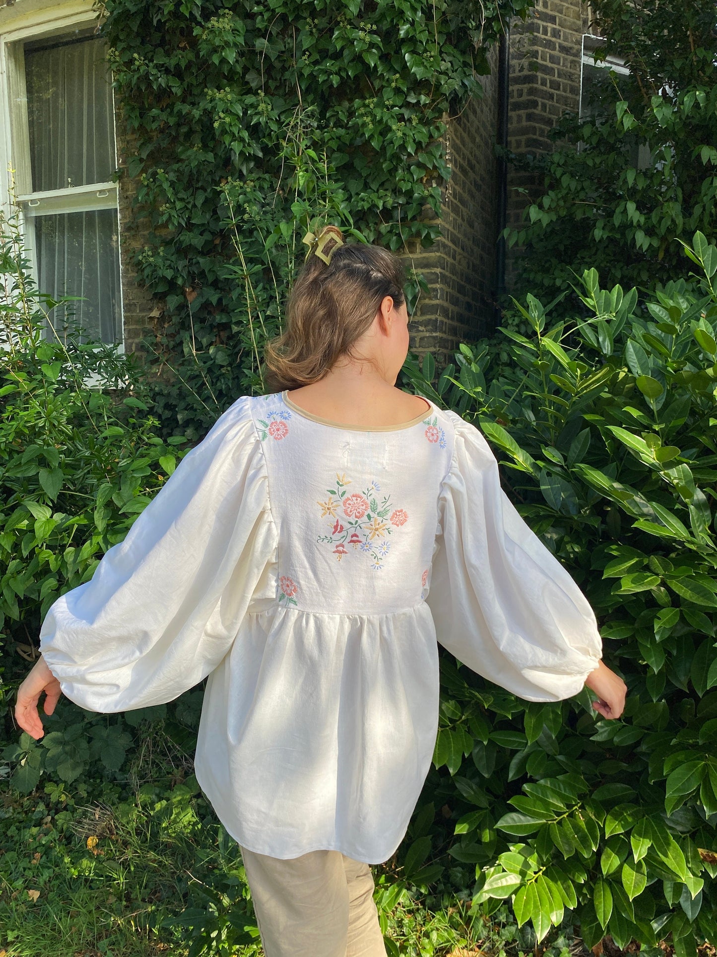 Reworked Embroidered Blouse; Upcycled Tablecloth Tunic