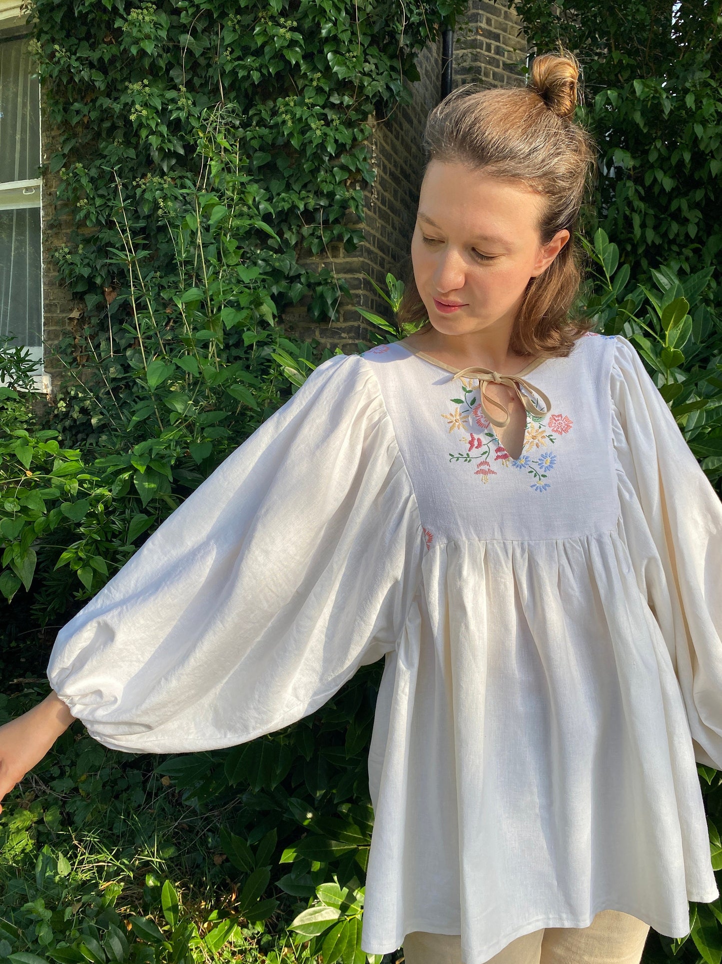Reworked Embroidered Blouse; Upcycled Tablecloth Tunic