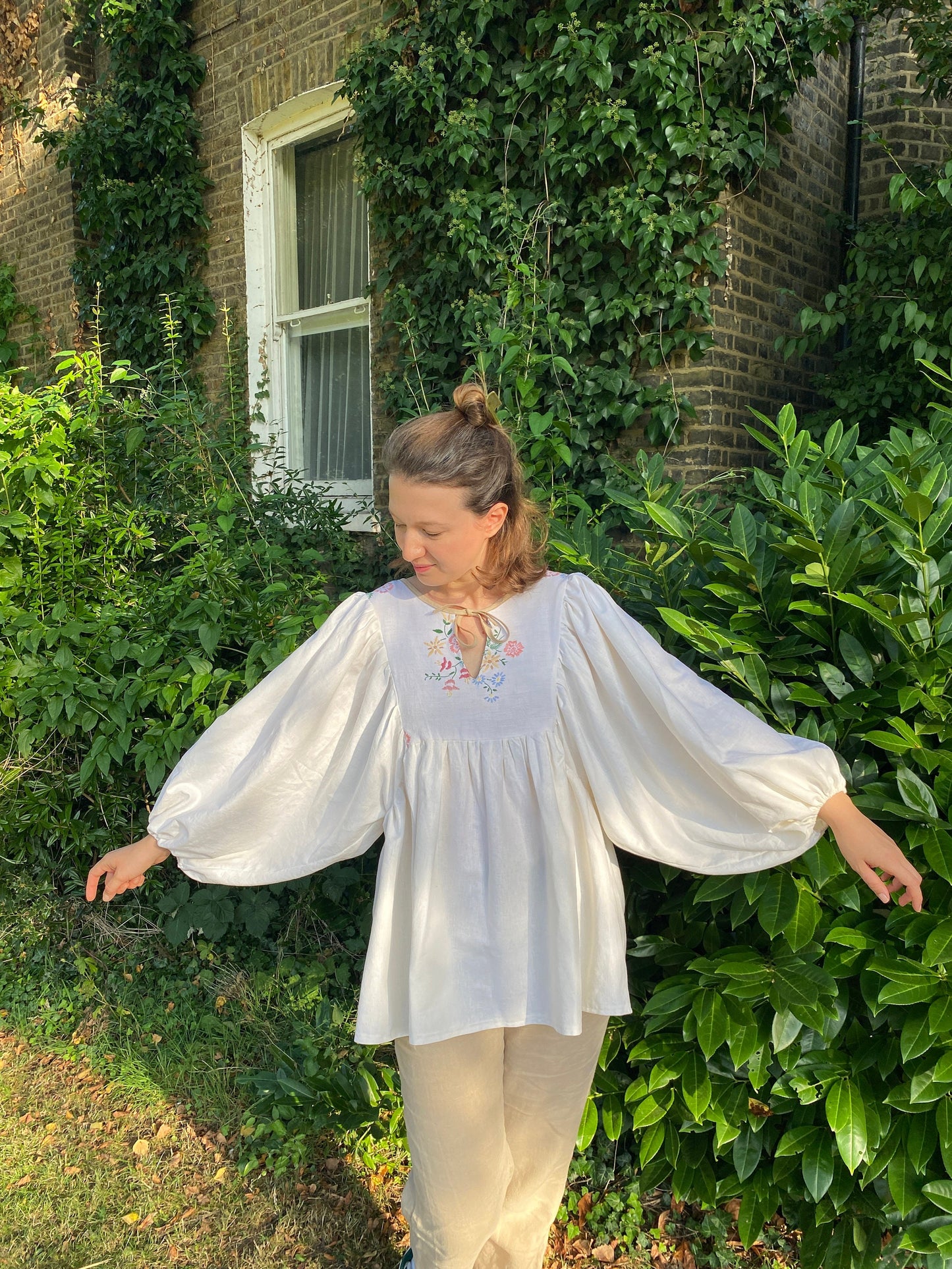 Reworked Embroidered Blouse; Upcycled Tablecloth Tunic