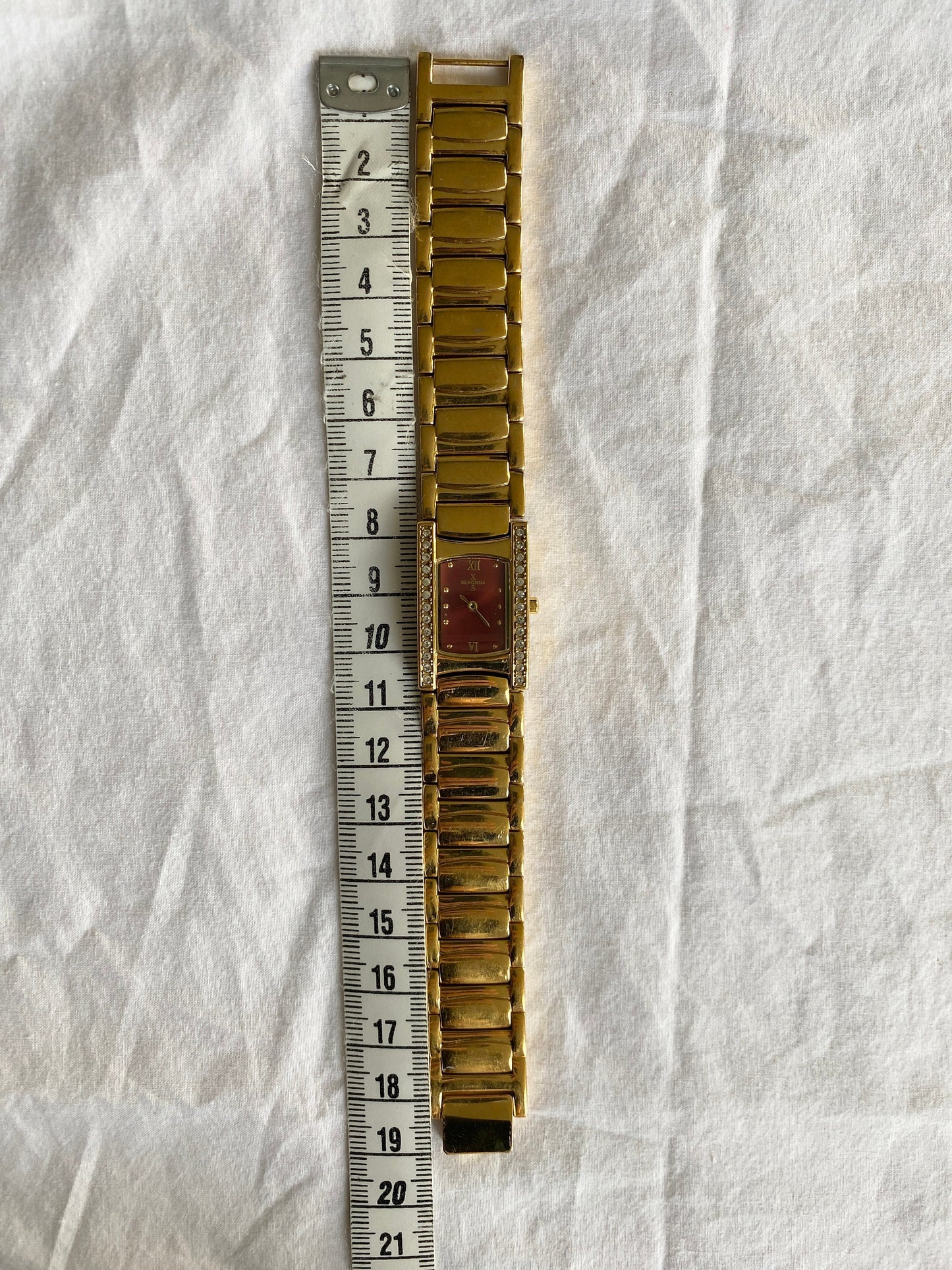 Vintage Rectangular Roman Numeral Watch; Red Chunky Stone Watch