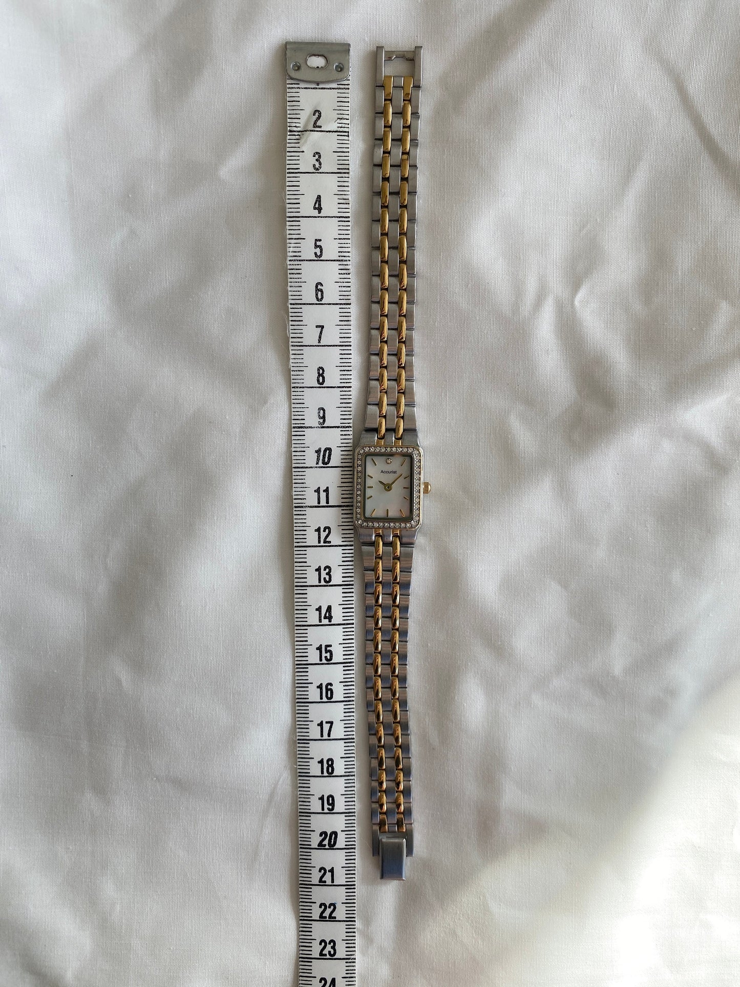 Stone Square Watch; Vintage Two Tone Watch