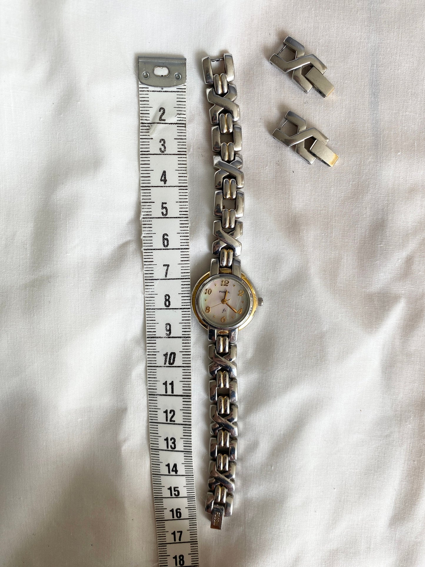 Vintage Bracelet Watch; Two Tone Fossil Oval Watch