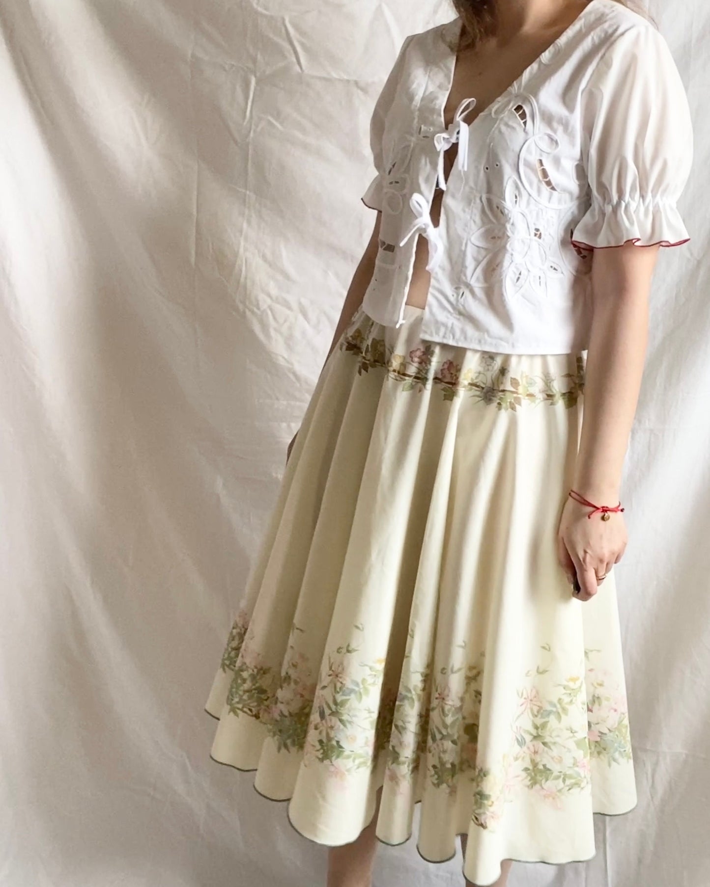 Reworked Midi Skirt; Upcycled Tablecloth Skirt