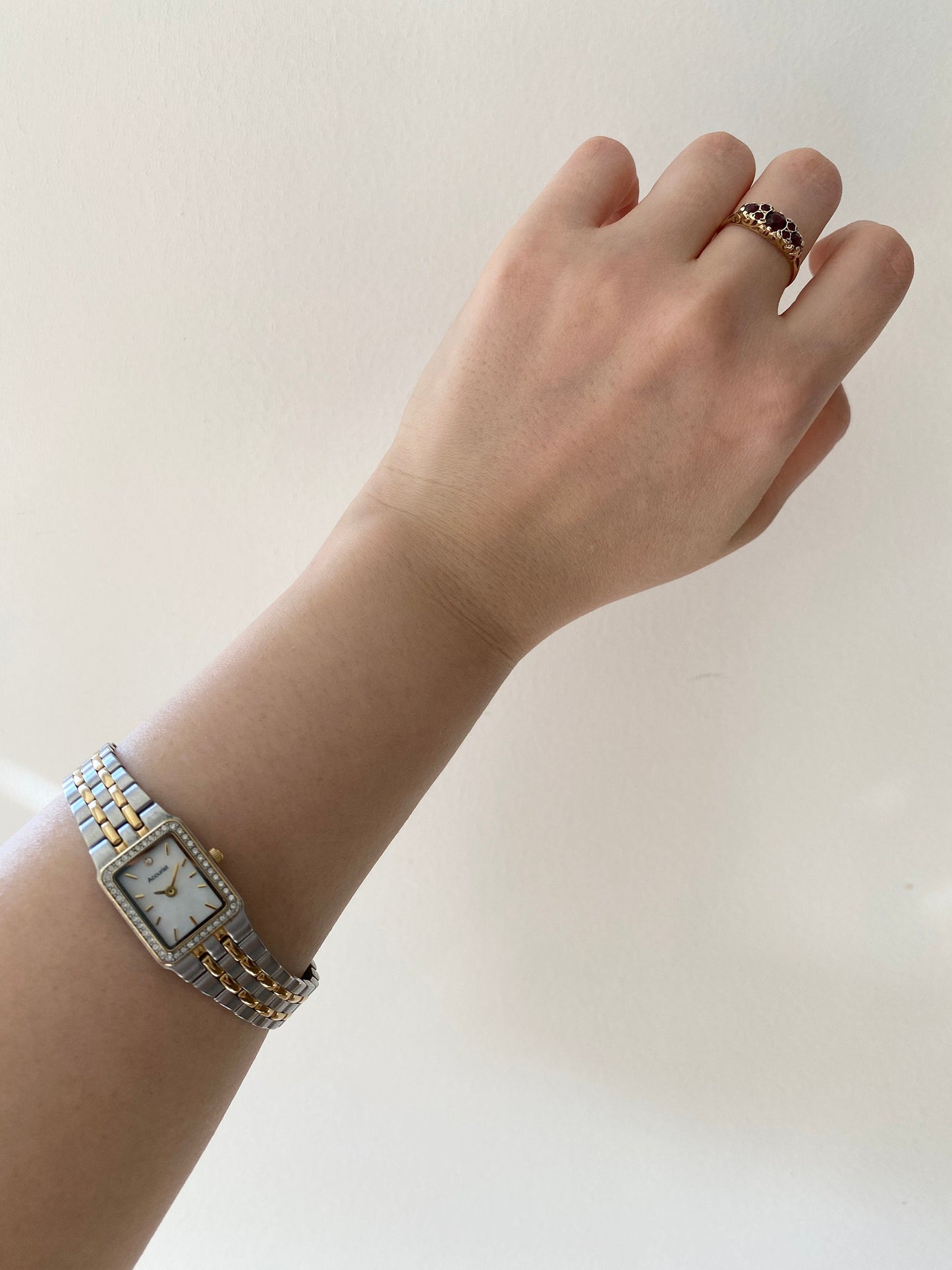 Stone Square Watch; Vintage Two Tone Watch