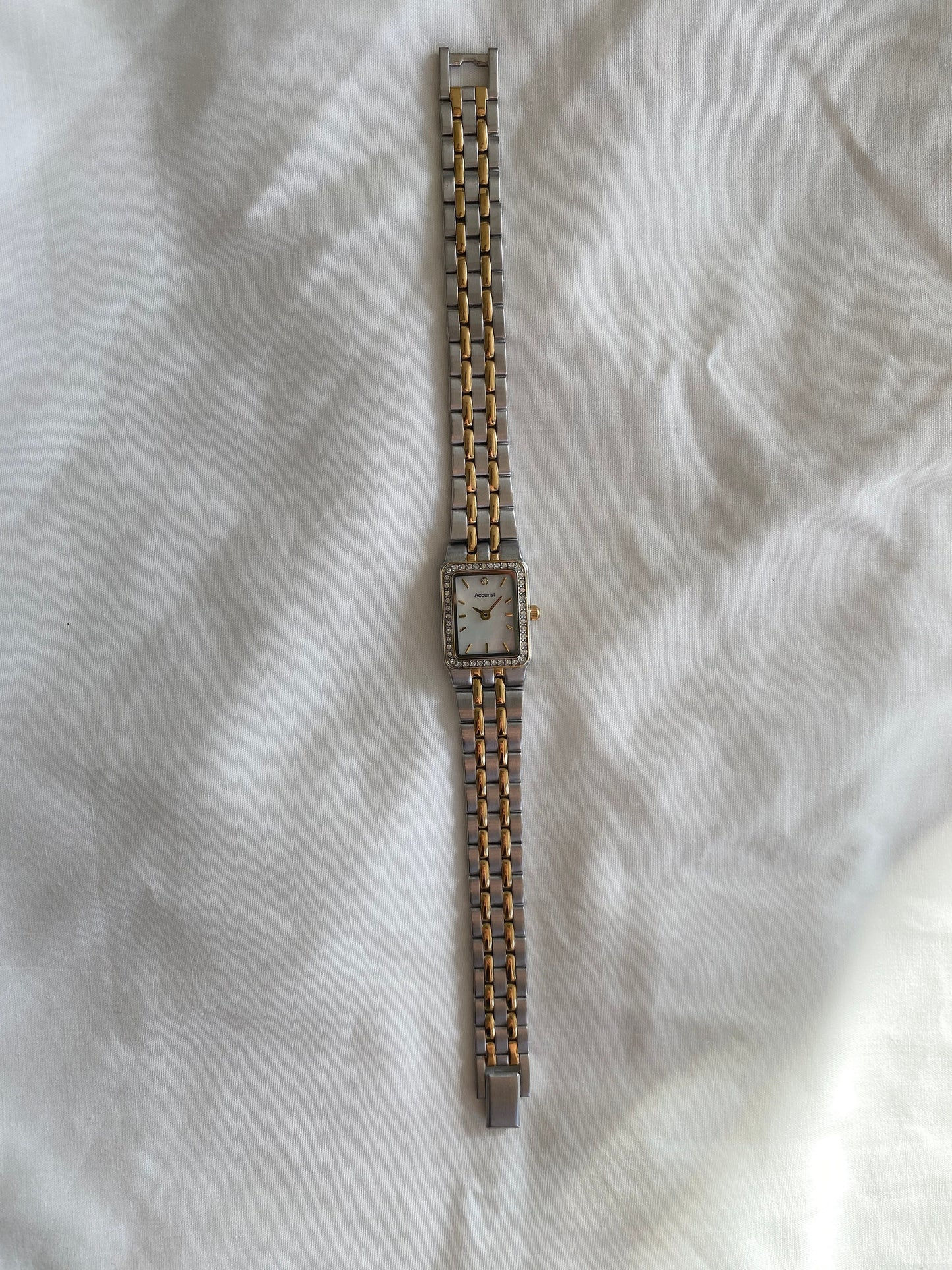 Stone Square Watch; Vintage Two Tone Watch