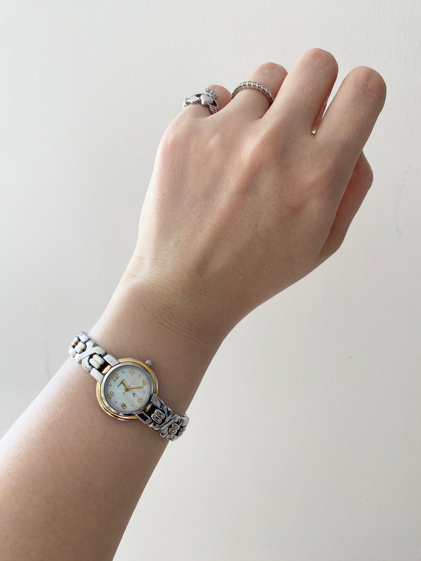 Vintage Bracelet Watch; Two Tone Fossil Oval Watch