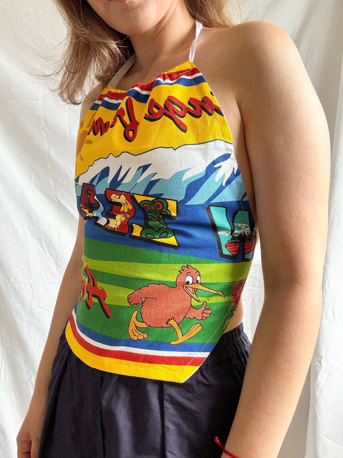 Reworked Large Tea Towel Top; Kiwi New Zealand Halter Neck Top