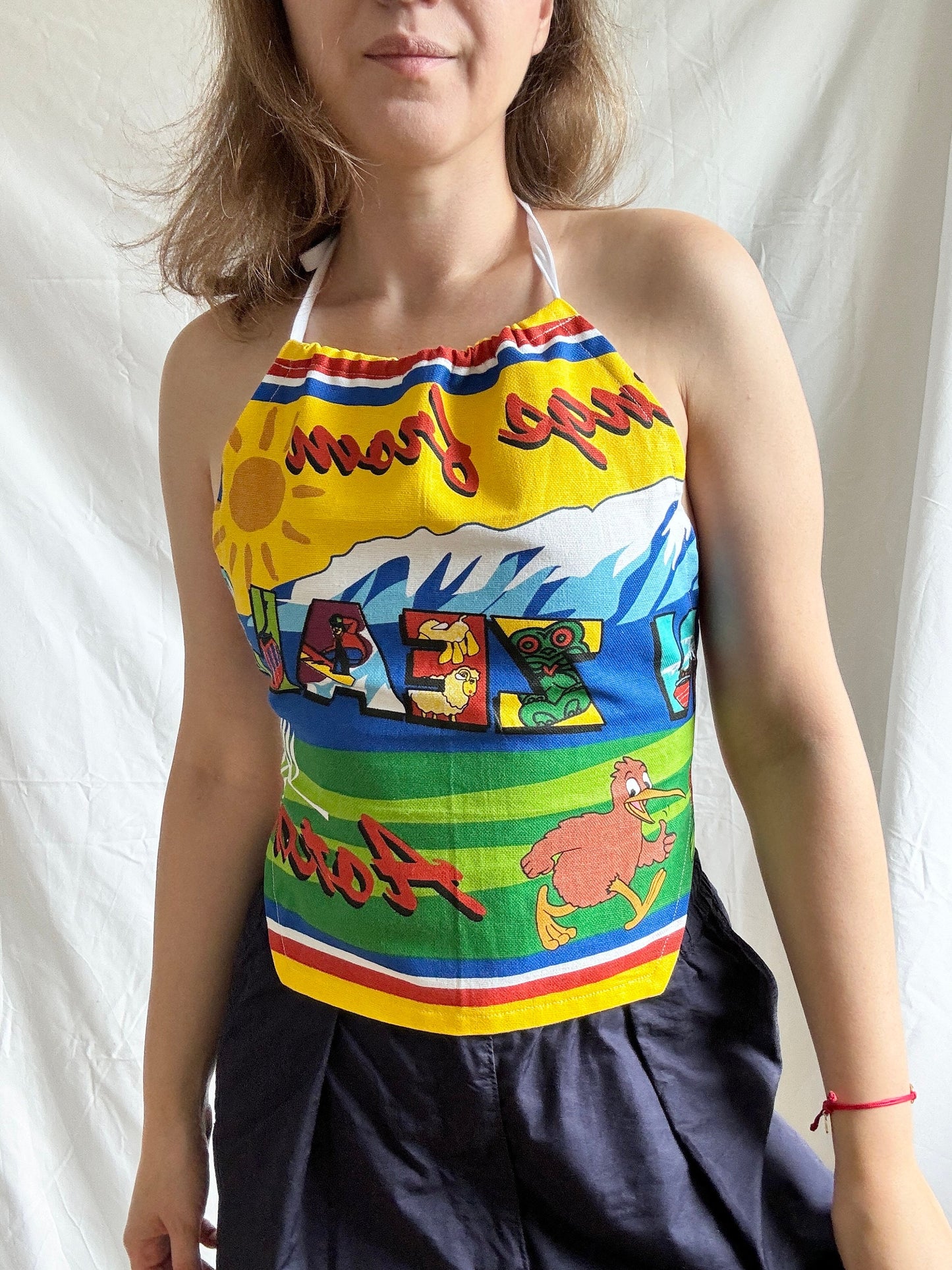 Reworked Large Tea Towel Top; Kiwi New Zealand Halter Neck Top