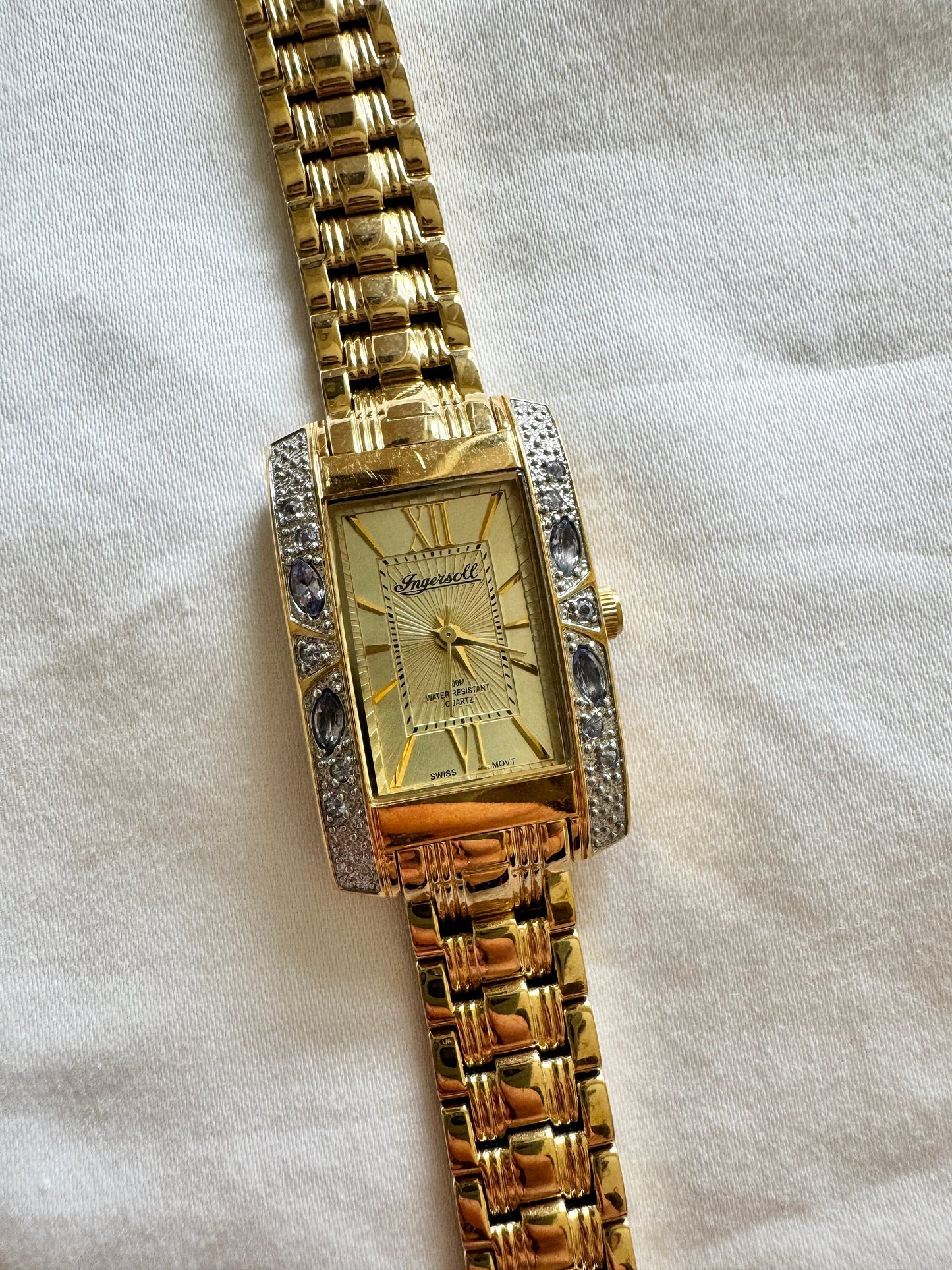 Vintage Roman Number Watch; Ingersoll Stone Watch; Rectangular Watch