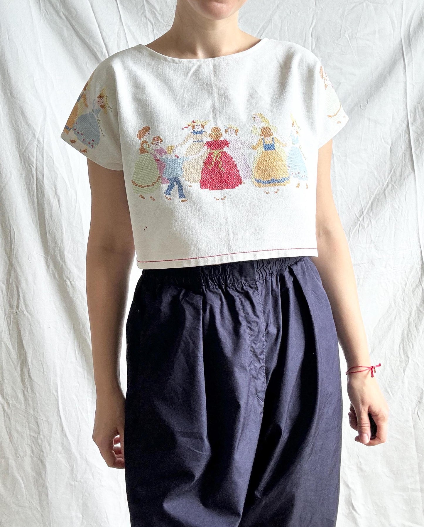 Cross Stitch Crop Top; Reworked Linen Top