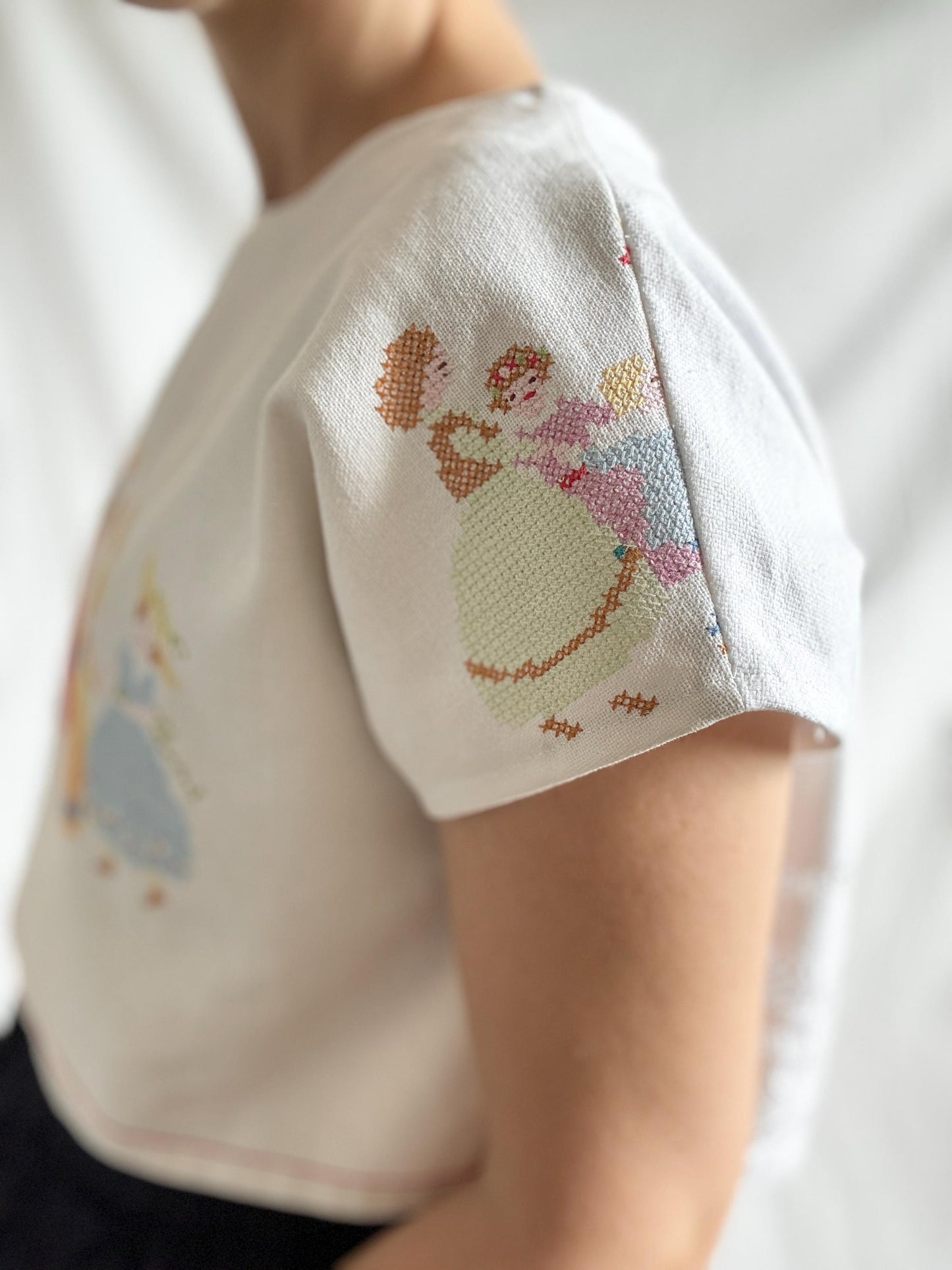 Cross Stitch Crop Top; Reworked Linen Top