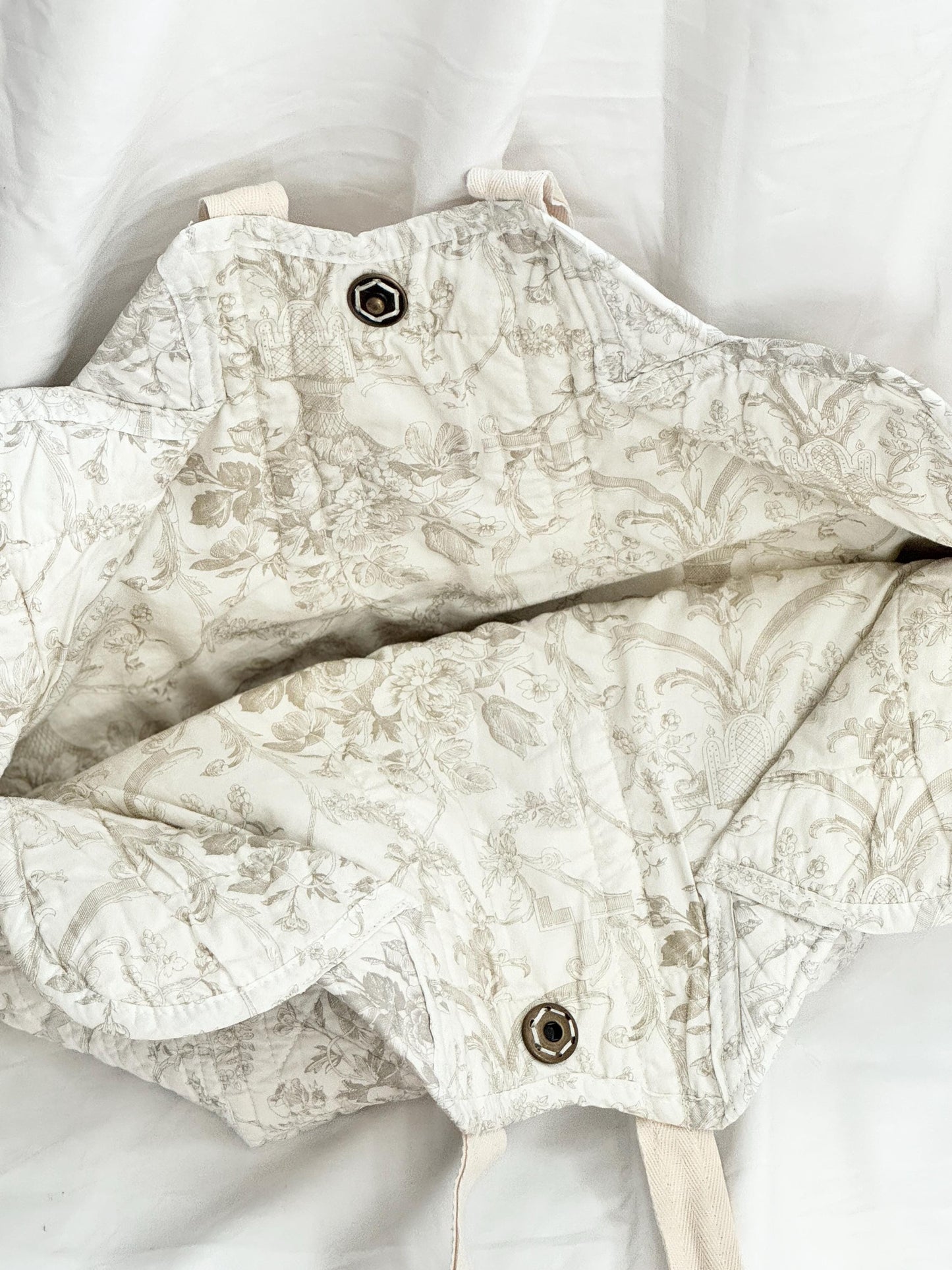Quilted Beige Bag; Reworked Toile de Jouy Bag