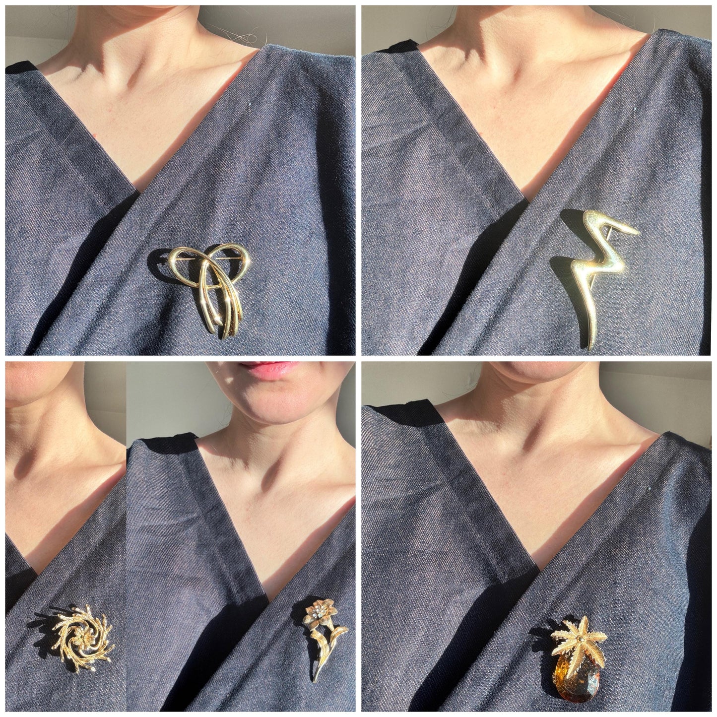 Vintage Brooches; Floral Bow Abstract Pin Brooches