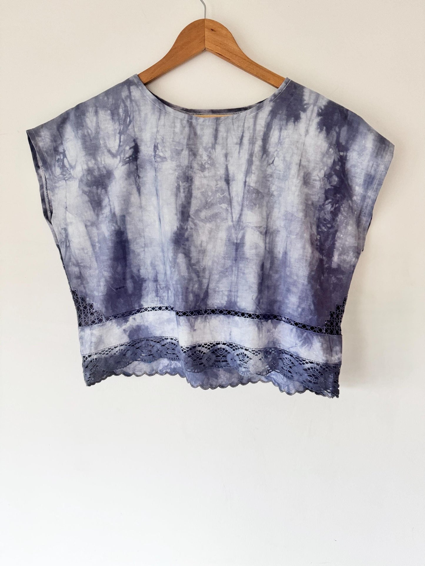 Reworked Tie Dye Top; Upcyled Cotton Lace Blouse