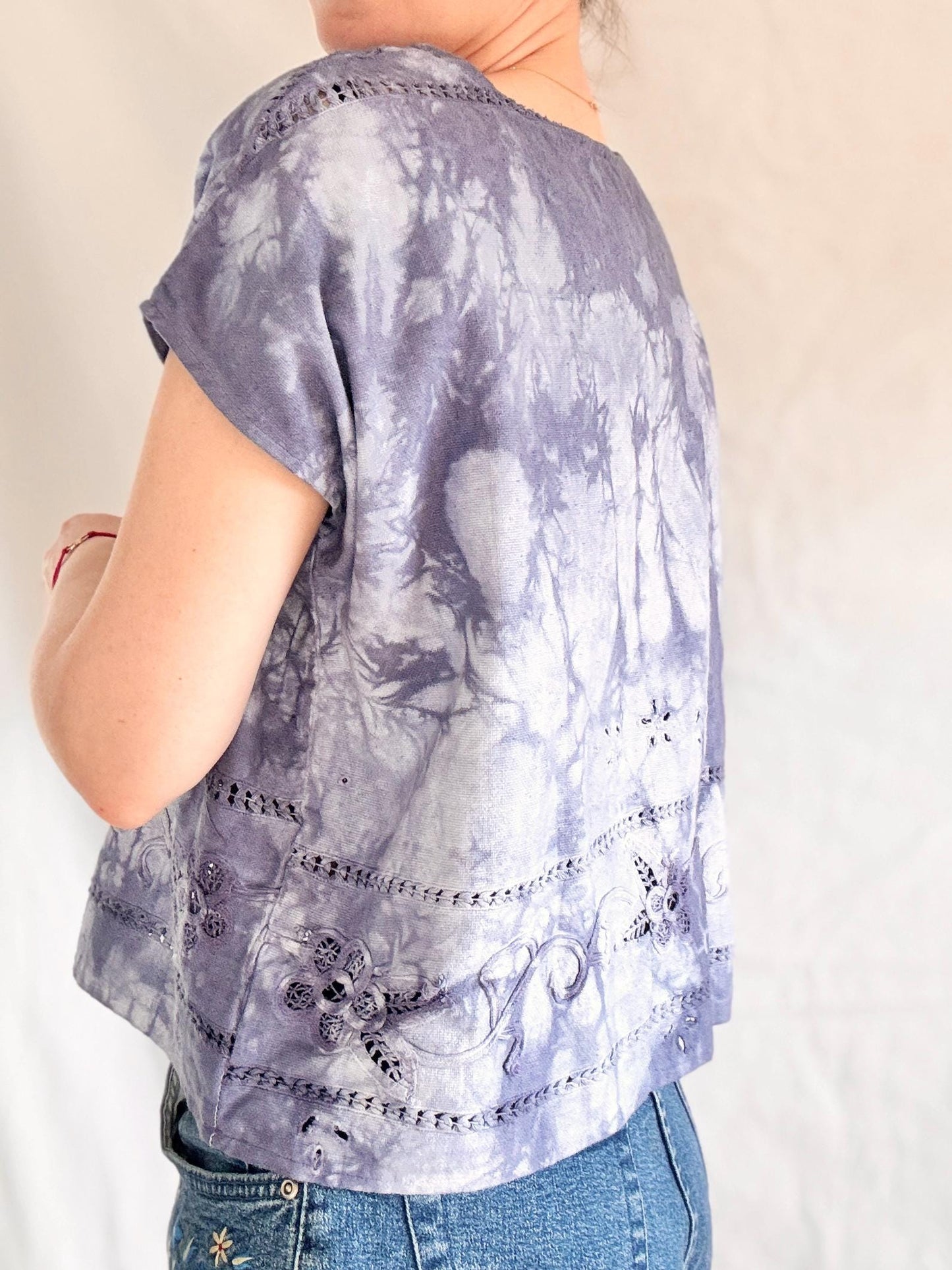 Reworked Tie Dye Top; Upcyled Linen Lace Blouse
