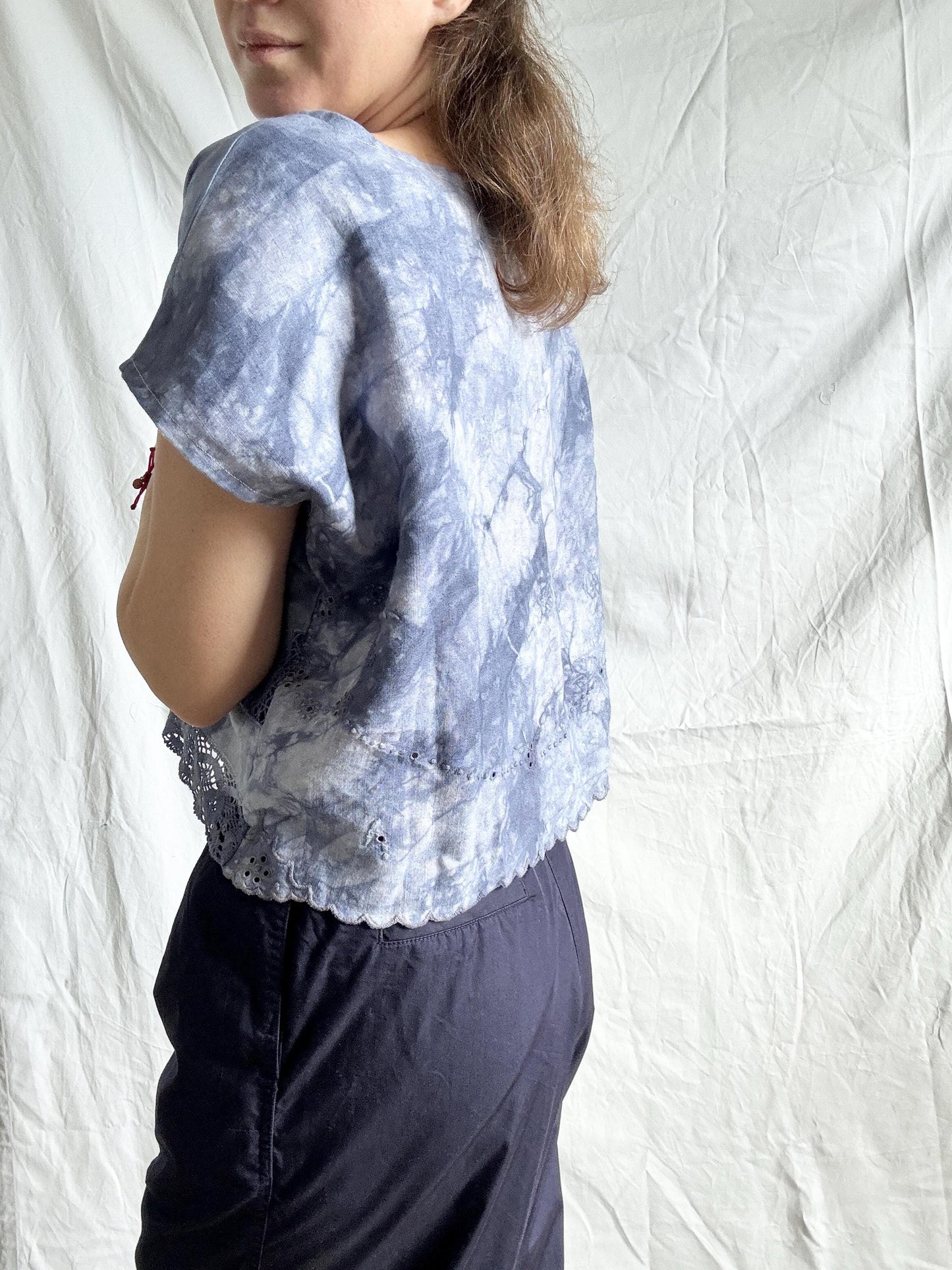 Reworked Tie Dye Top; Upcyled Cotton Lace Blouse