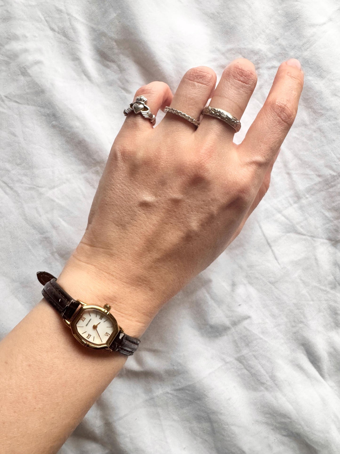 Vintage Roman Number Watch; 90s Leather Watch