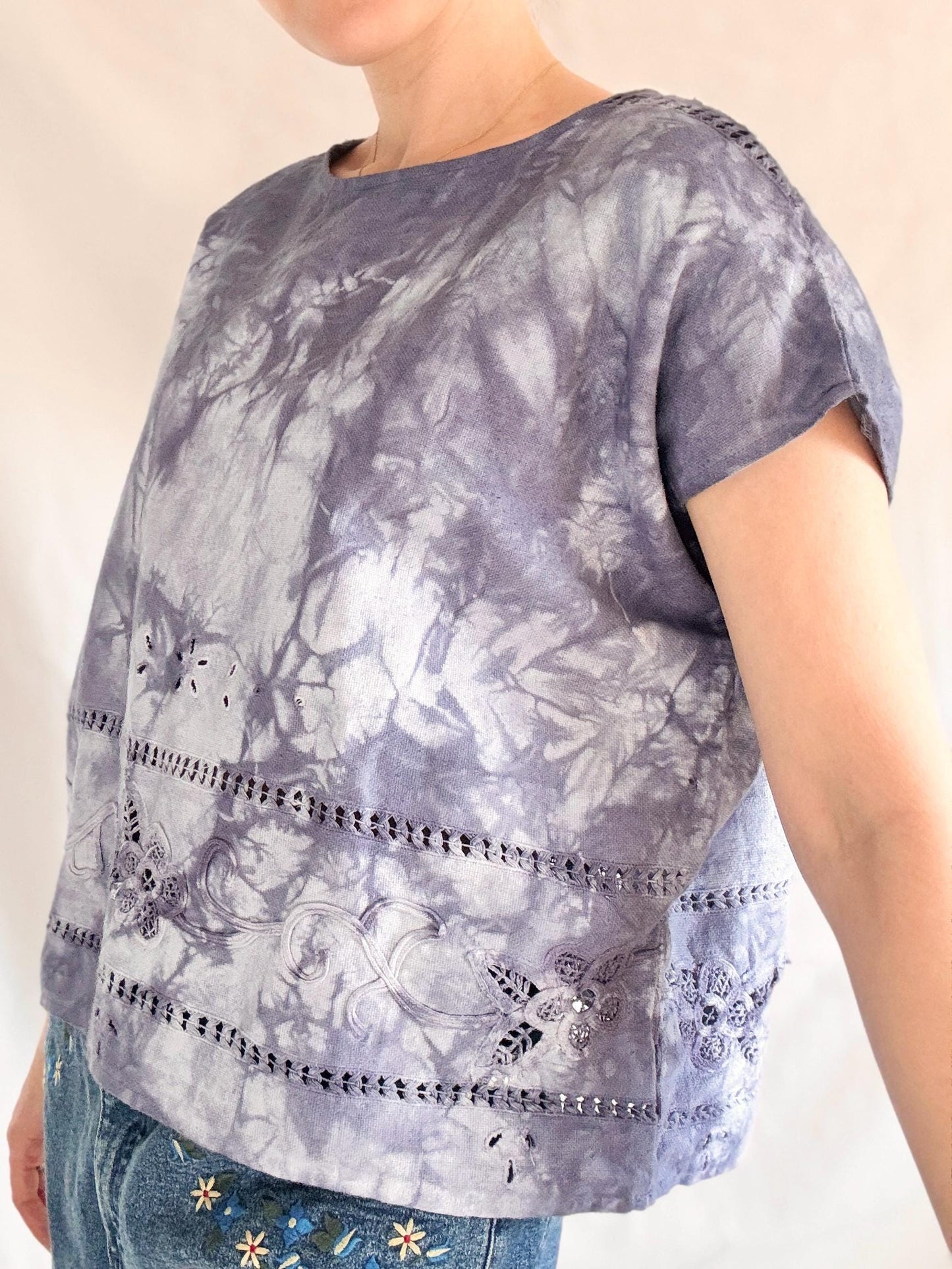 Reworked Tie Dye Top; Upcyled Linen Lace Blouse