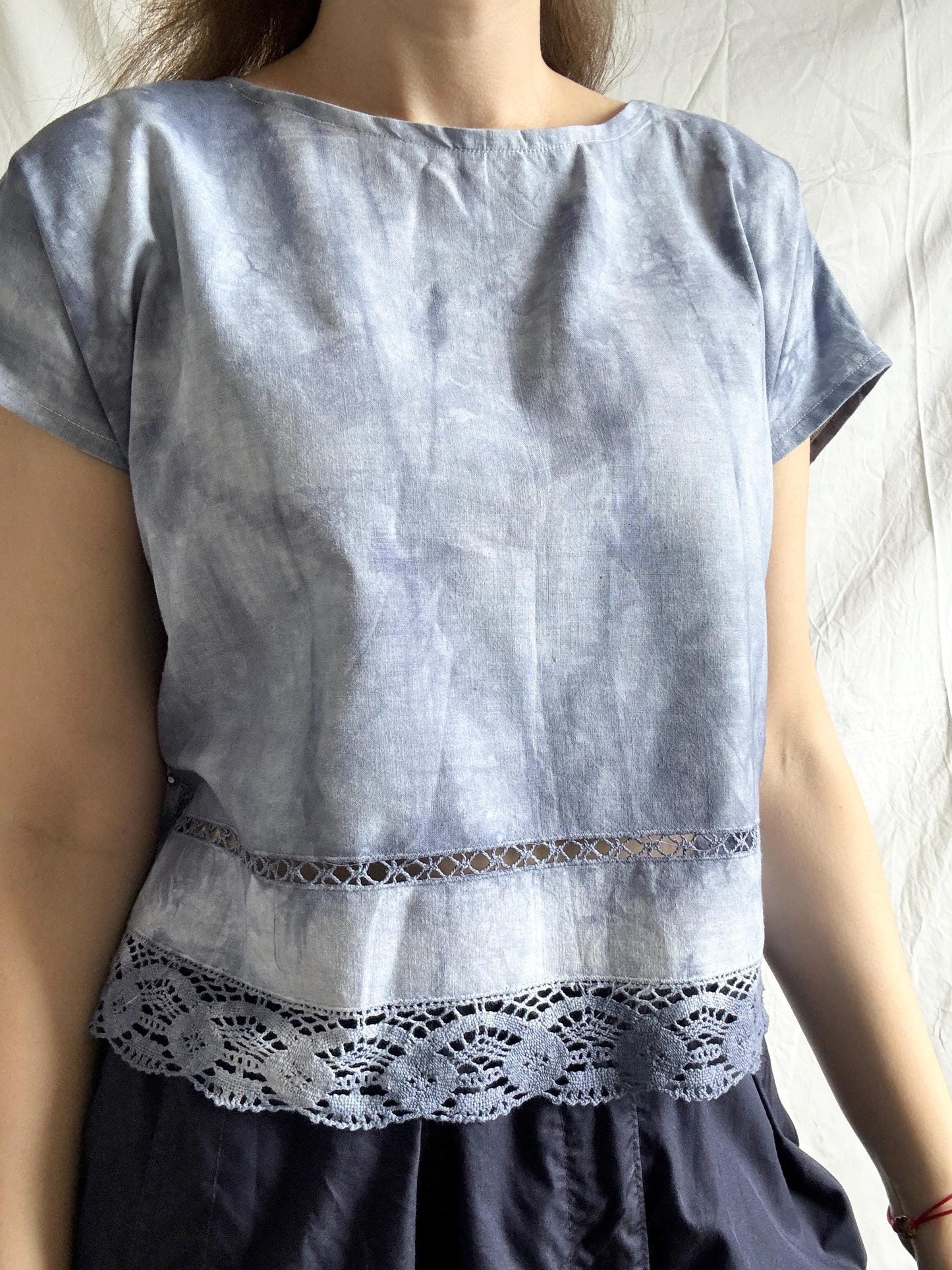 Reworked Tie Dye Top; Upcyled Cotton Lace Blouse