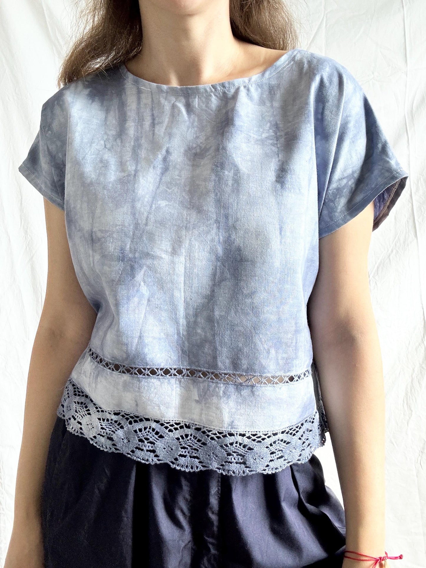 Reworked Tie Dye Top; Upcyled Cotton Lace Blouse
