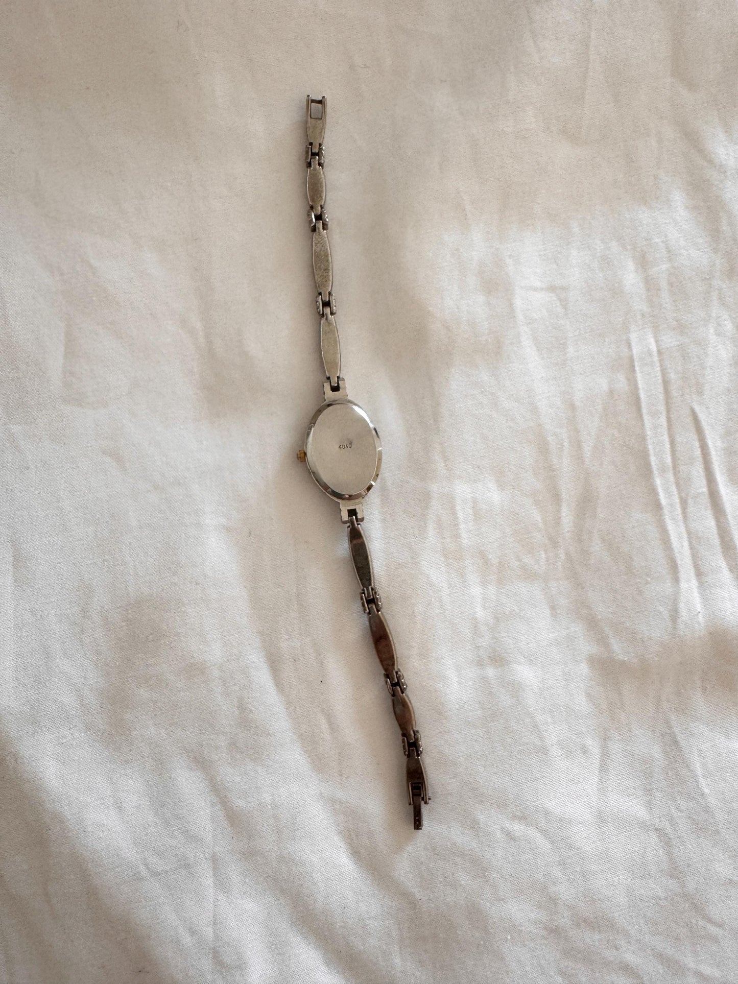 Dainty Bracelet Watch; Vintage Silver Stone Watch