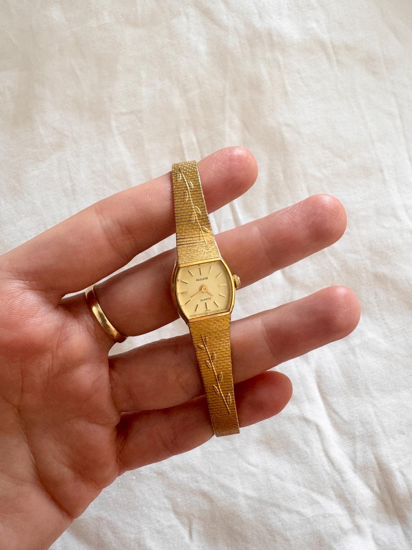 Gold Look Bracelet Watch; Vintage Square Watch
