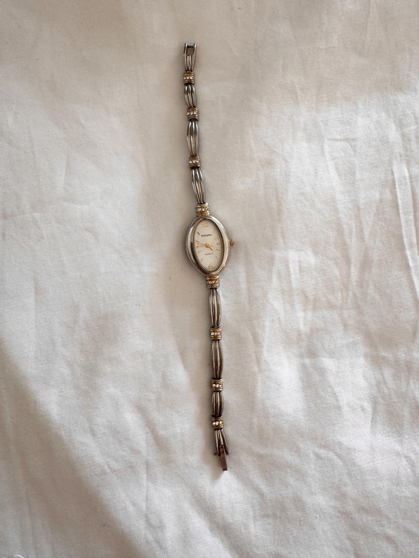 Dainty Bracelet Watch; Vintage Silver Stone Watch