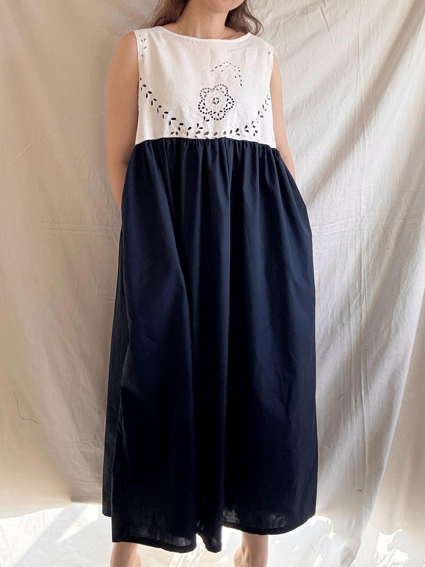 Midi Floral Cut Dress; Reworked Embroidered Dress